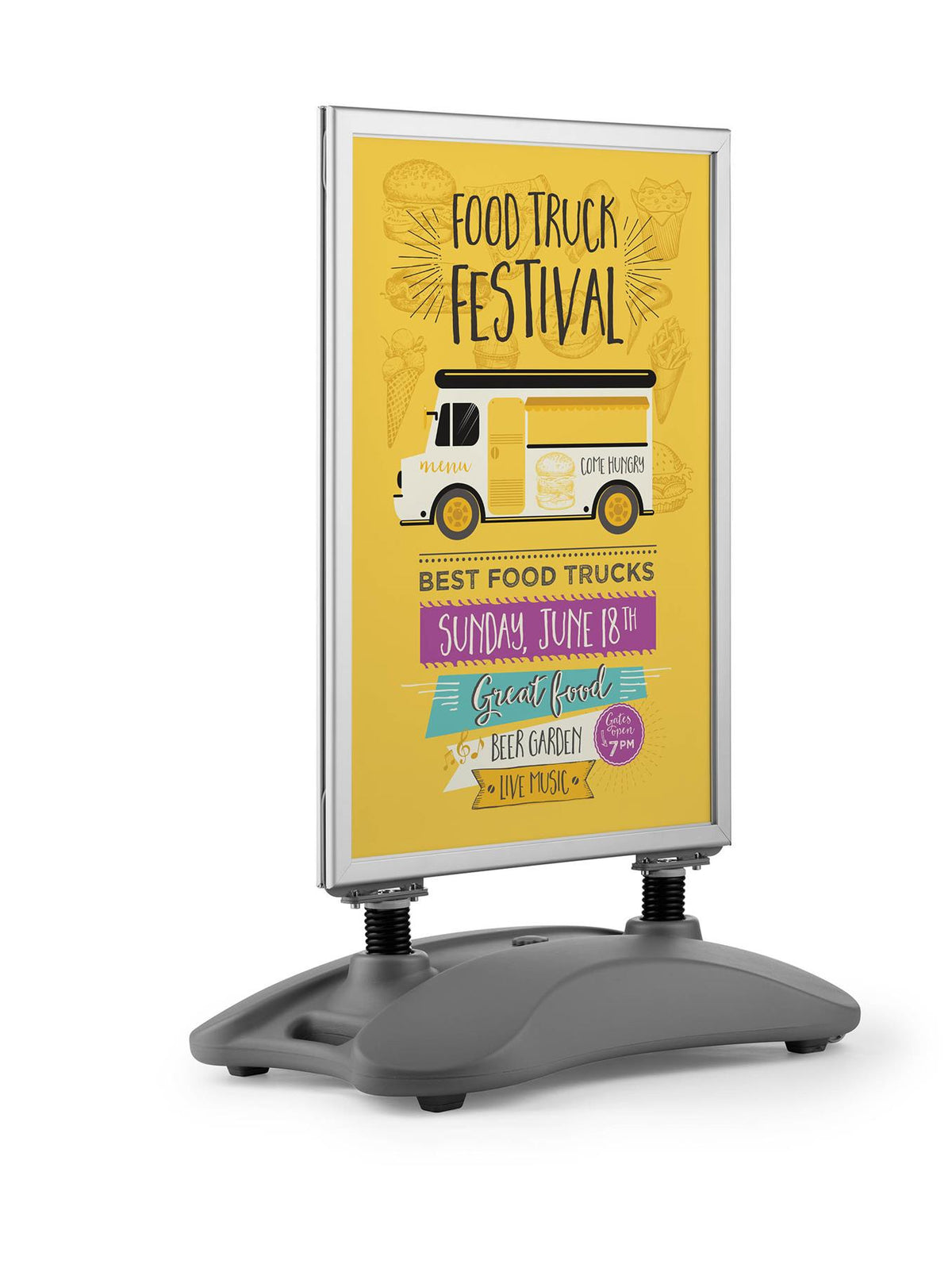 Durable Pavement Sign Heavy Water Base Double Sided Snap Frame Stand | Silver