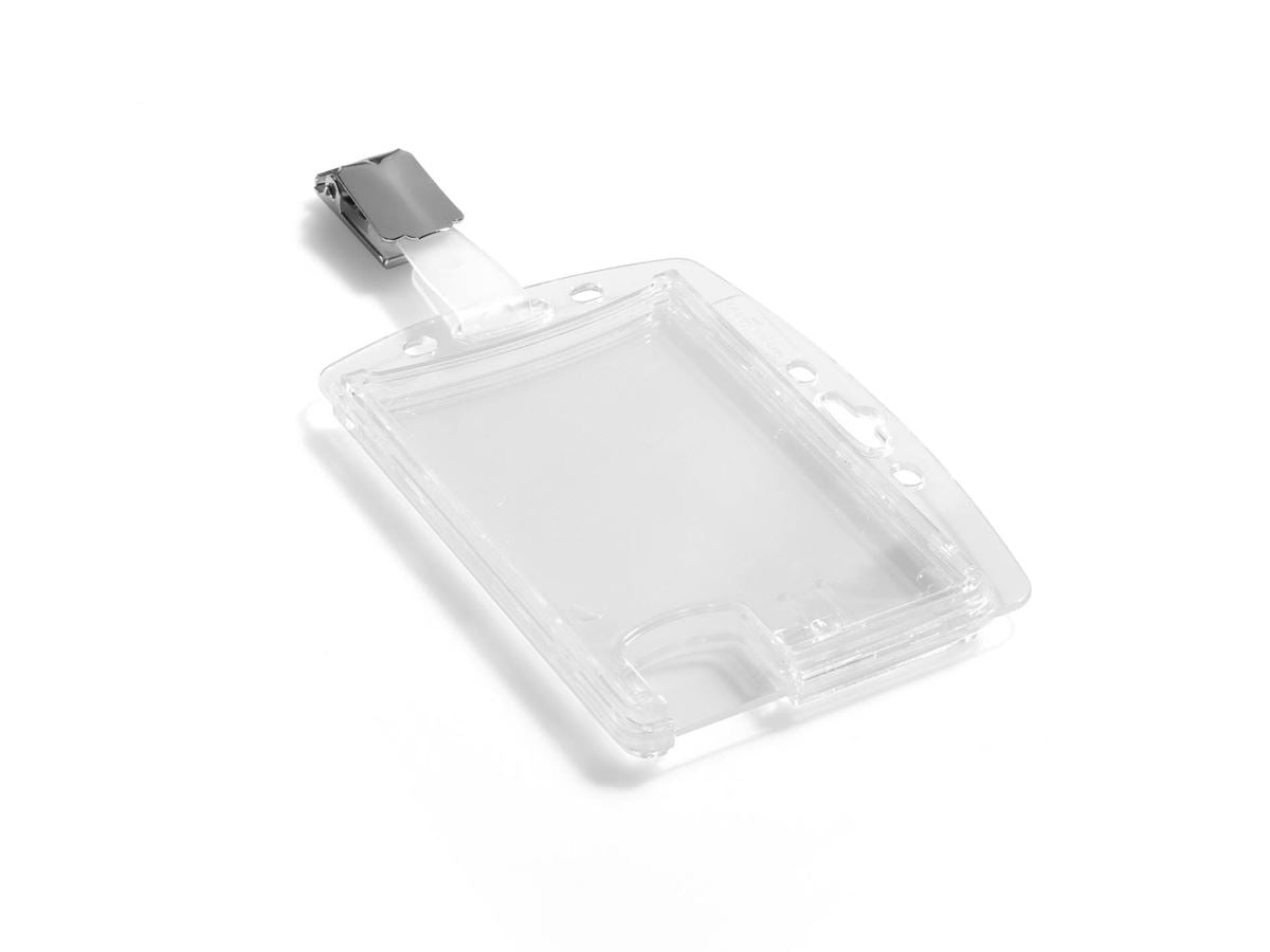 Durable Enclosed DUO 2 Card Clip Security Pass ID Badge Holder | 25 Pack | Clear