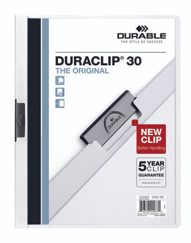 Durable DURACLIP Report Cover | Letter Size | 30 Sheet Capacity | White | 25 Box