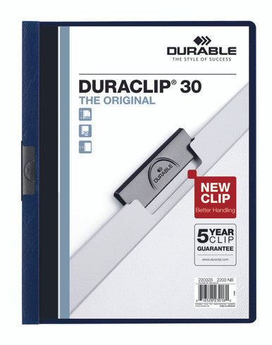 Durable DURACLIP Report Cover | Letter Size | 30 Sheet Capacity | Navy Blue | 25 Box