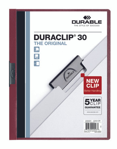 Durable DURACLIP Report Cover | Letter Size | 30 Sheet Capacity | Maroon | 25 Box