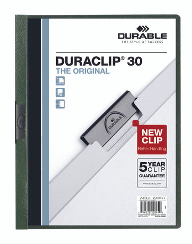 Durable DURACLIP Report Cover | Letter Size | 30 Sheet Capacity | Dark Green | 25 Box