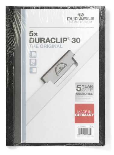 Durable DURACLIP Report Cover with Clip Fastener | Letter Size | 30 Sheet Capacity | Black | 5 Pack