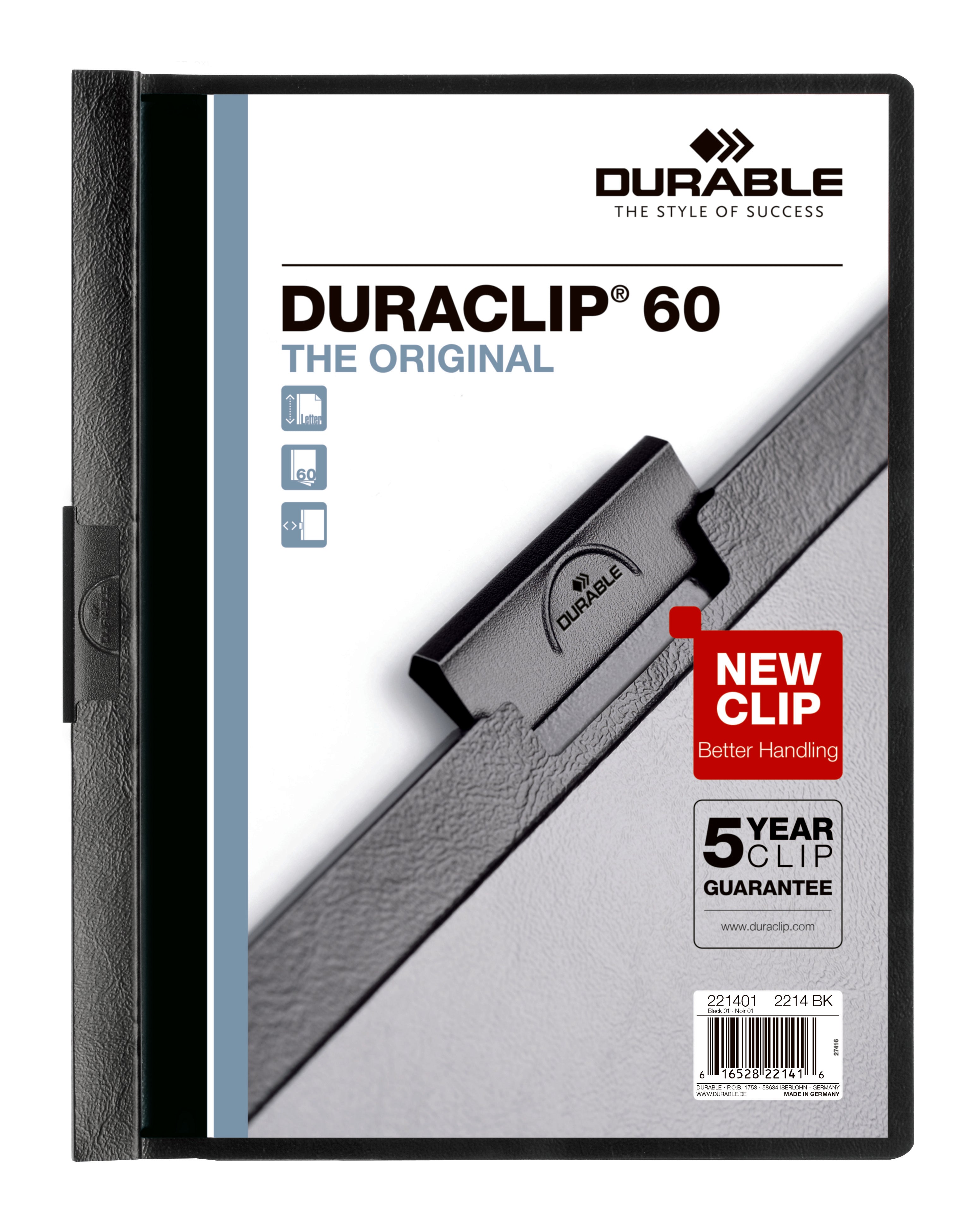 Durable DURACLIP Report Cover| Letter Size | 60 Sheet Capacity | Black | 25 Box