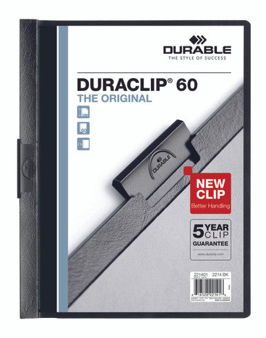 Durable DURACLIP Report Cover| Letter Size | 60 Sheet Capacity | Black | 25 Box
