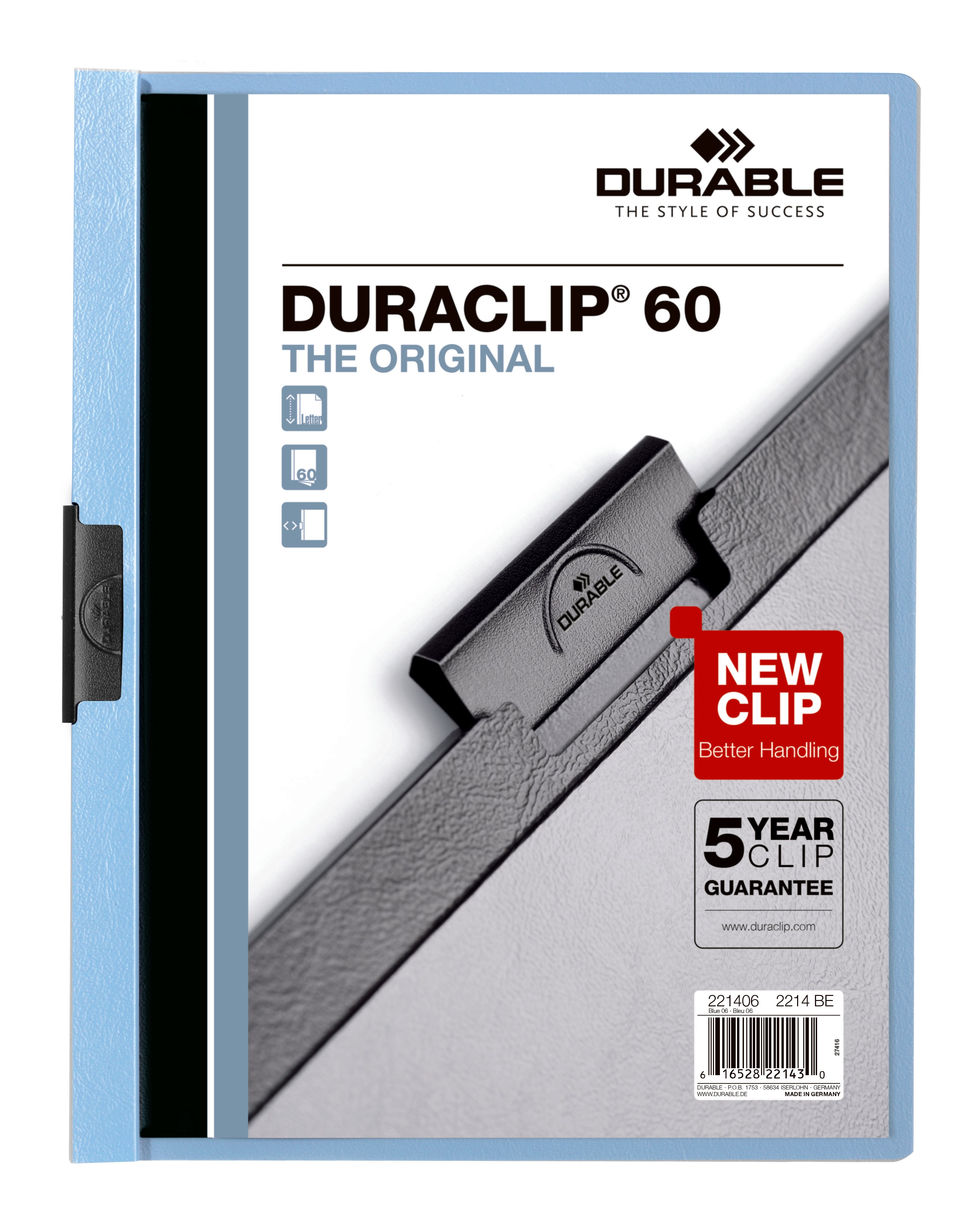 Durable DURACLIP Report Cover | Letter Size | 60 Sheet Capacity | Light Blue | 25 Box