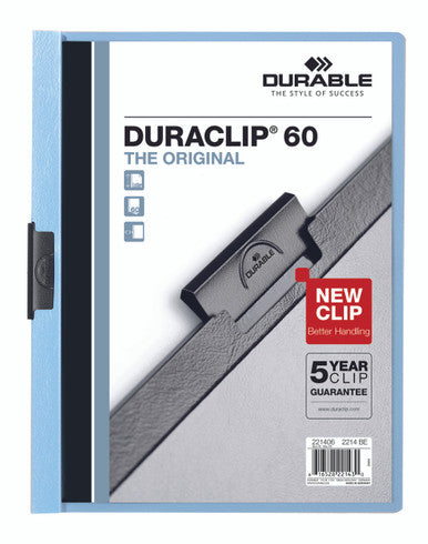 Durable DURACLIP Report Cover | Letter Size | 60 Sheet Capacity | Light Blue | 25 Box