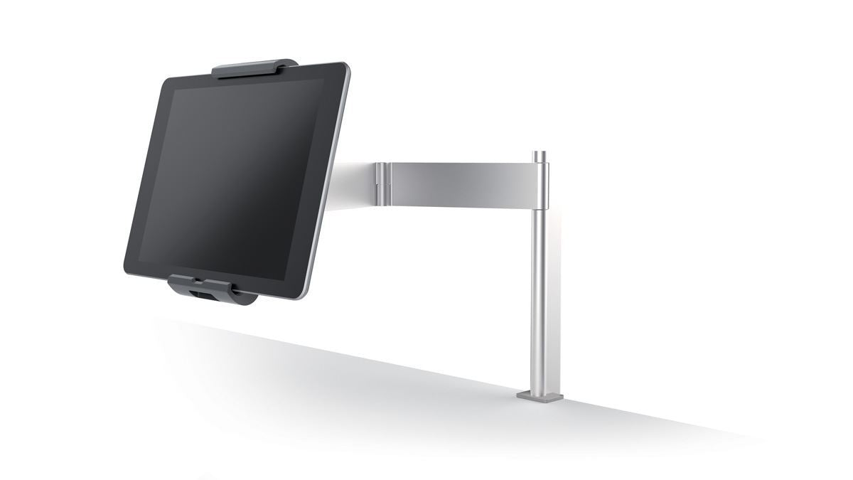 Durable Aluminum Tablet Holder iPad Bed Table Clamp | Lockable & Rotatable