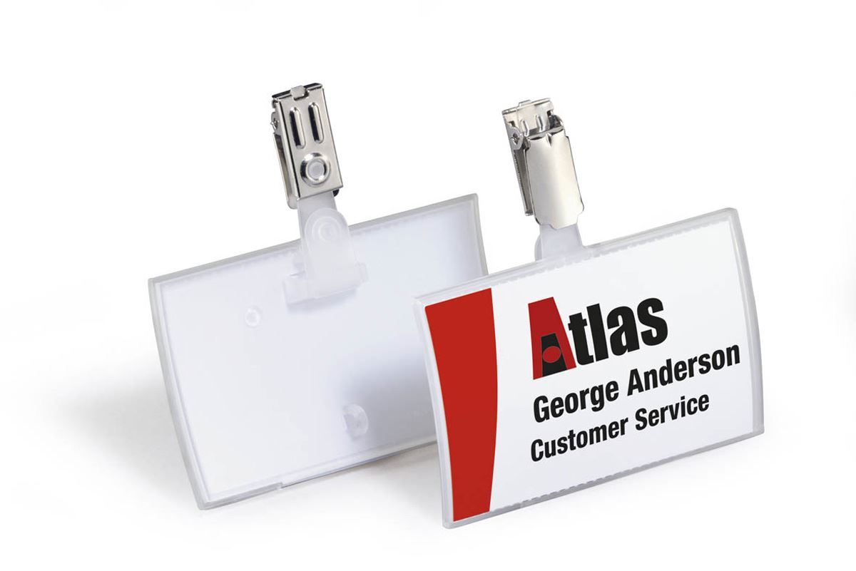 Durable CLICK FOLD Clip Name Tag Badge Holders & Inserts | 25 Pack | 2.25" x 3.5" Inches