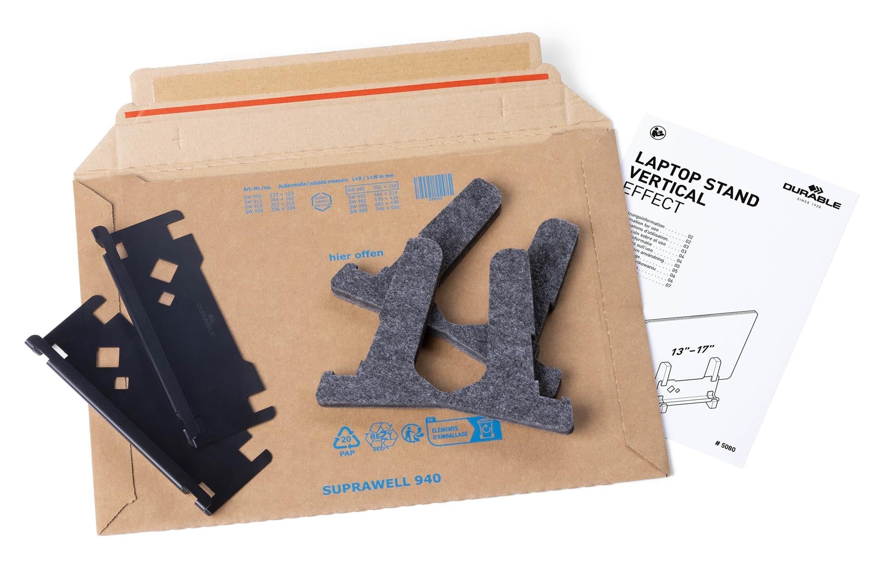 Durable EFFECT Recycled Felt Vertical Laptop Stand Dock | Space Saving 3-in-1 Holder