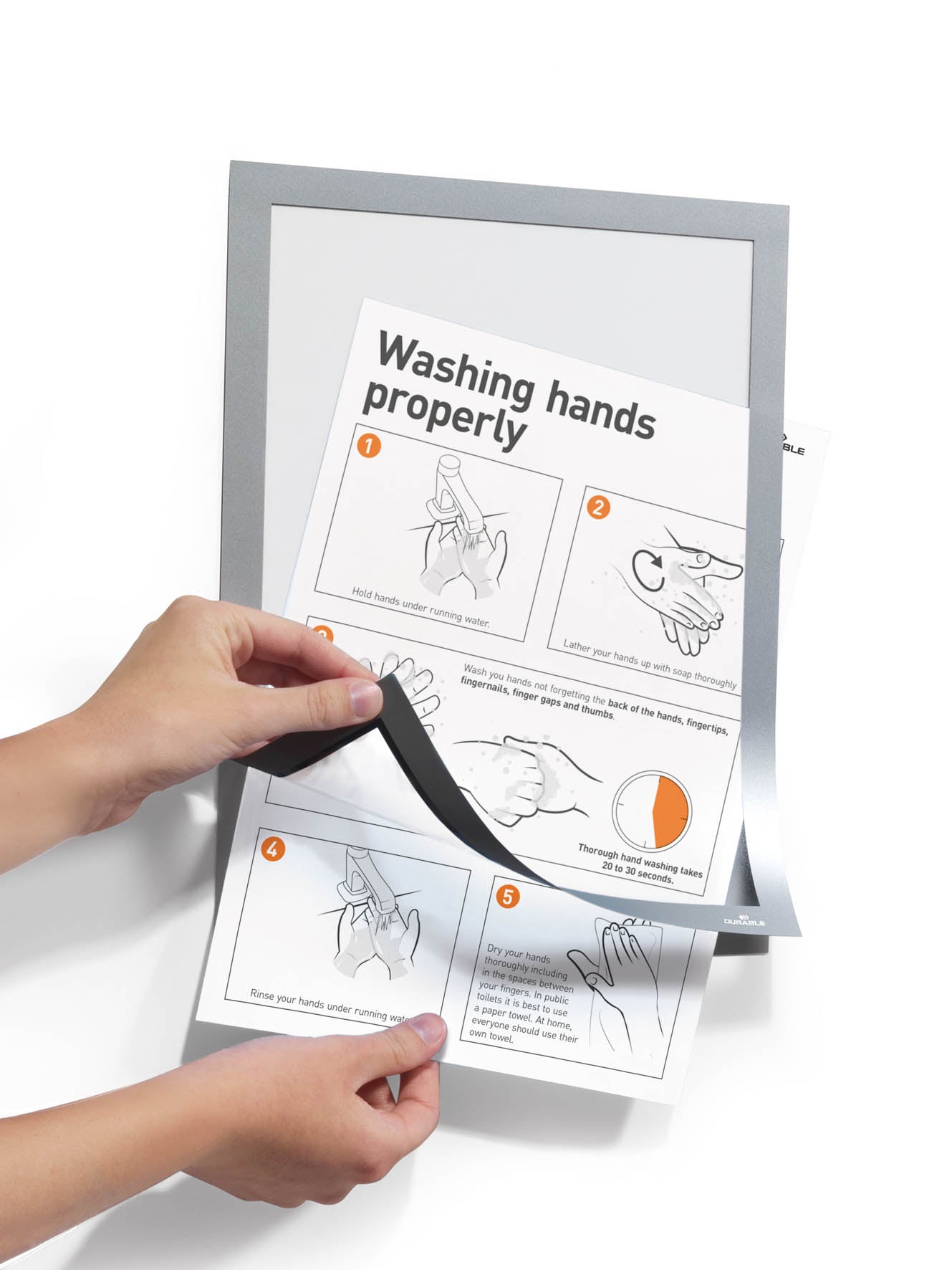 Durable DURAFRAME Self-Adhesive Sign Holder | Letter 8.5" x 11" | Silver | 2 Pack
