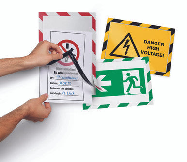 Durable DURAFRAME Security Self-Adhesive Sign Holder | Letter Size 8.5" x 11" | Yellow & Black | 2 Pack