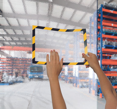 Durable DURAFRAME Security Self-Adhesive Sign Holder | Letter Size 8.5" x 11" | Yellow & Black | 2 Pack