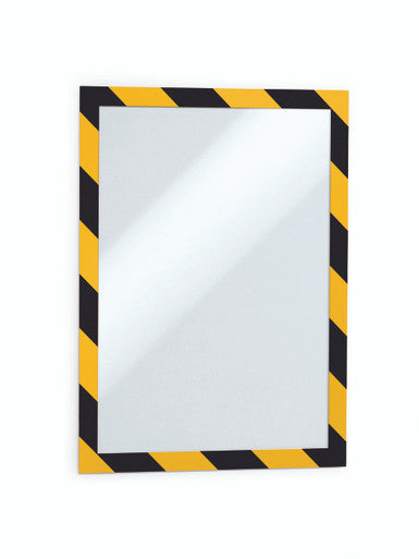 Durable DURAFRAME Security Self-Adhesive Sign Holder | Letter Size 8.5" x 11" | Yellow & Black | 2 Pack