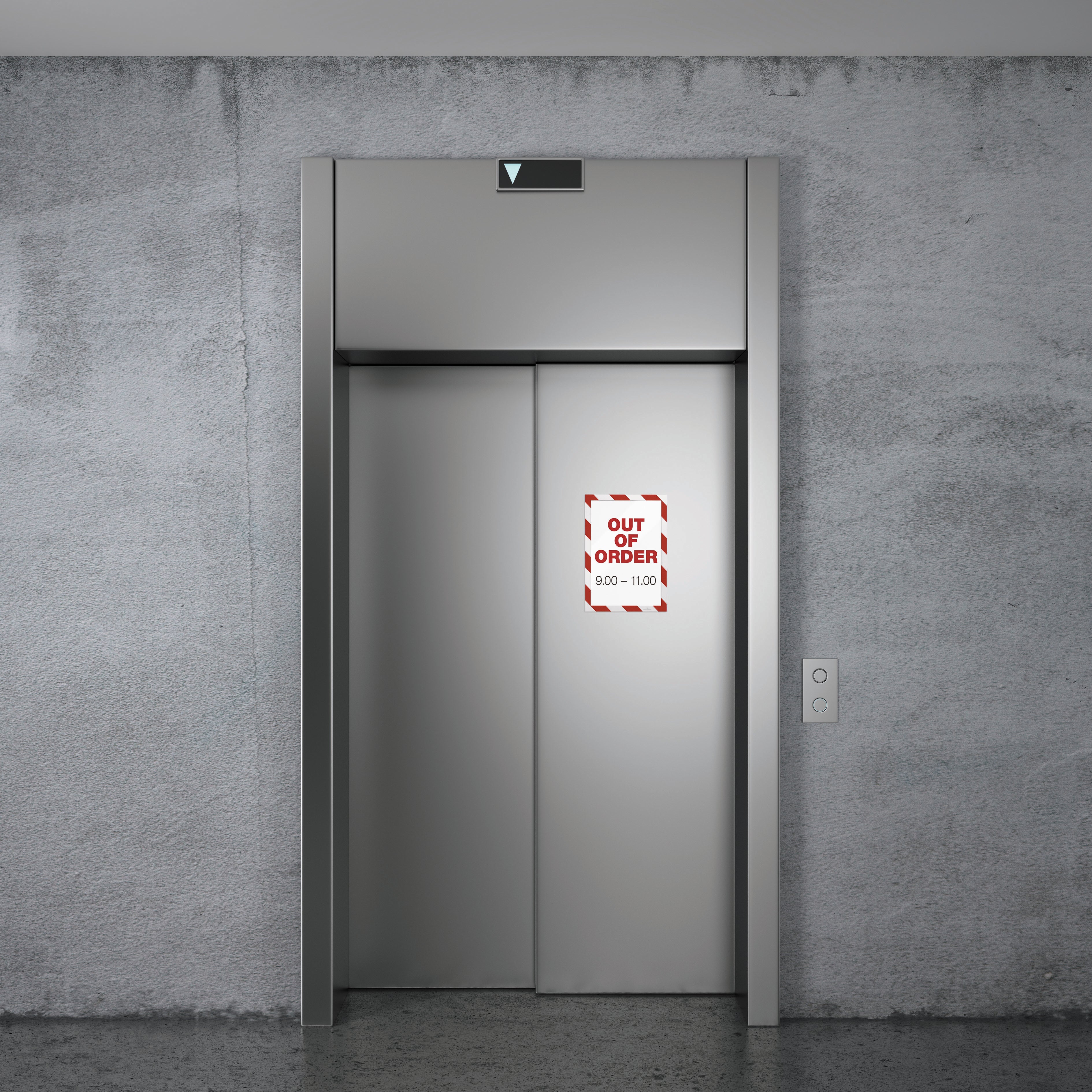 Duraframe Security Infoframe with out of order sign on elevator
