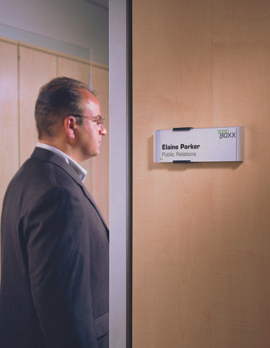 Durable Wall Mounted Office Info Sign - Easy to Update 6.125" x 2.25" - Aluminum