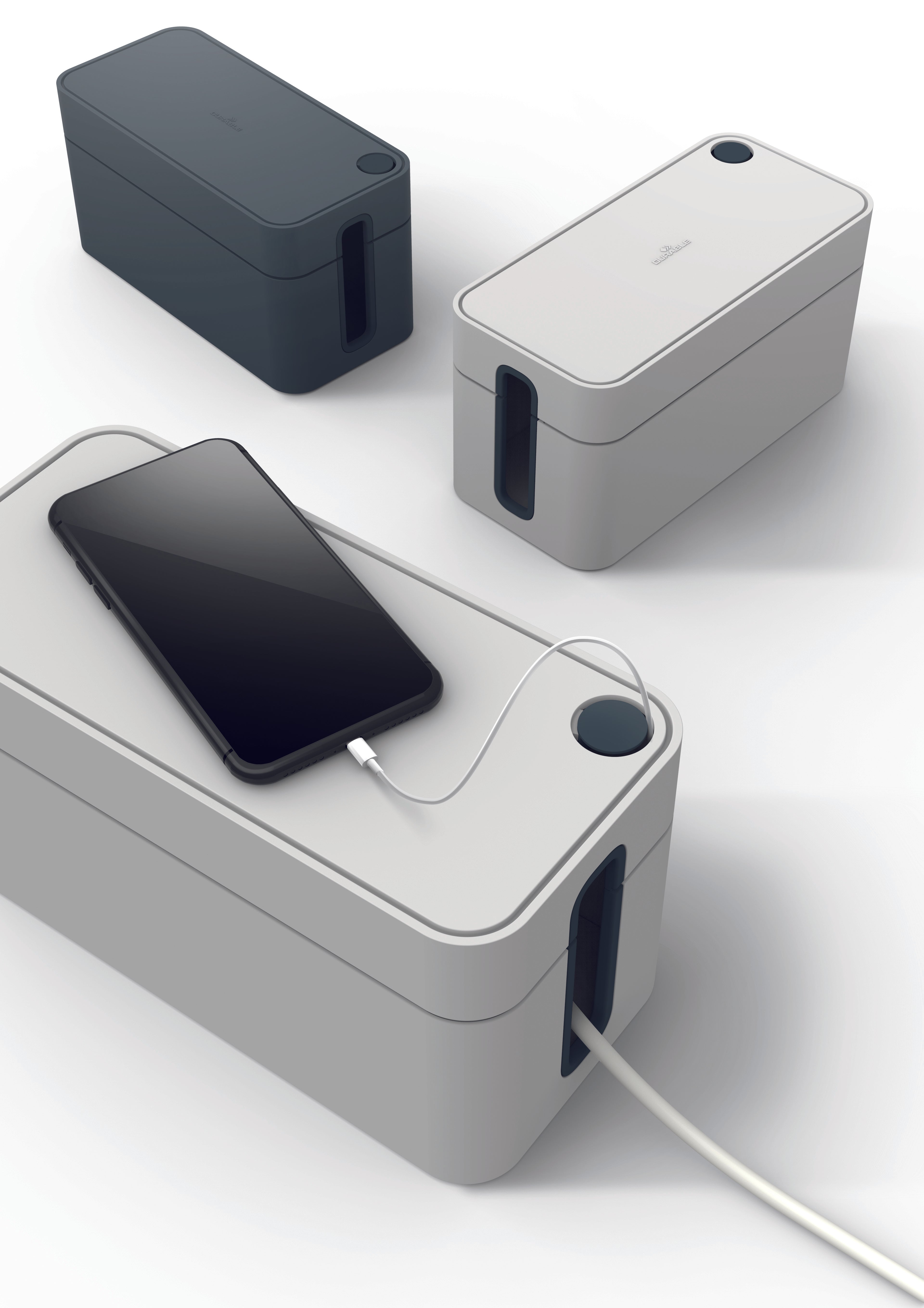 Durable CAVOLINE Cable Management Box Organizer Wire Tidy | Small | Gray