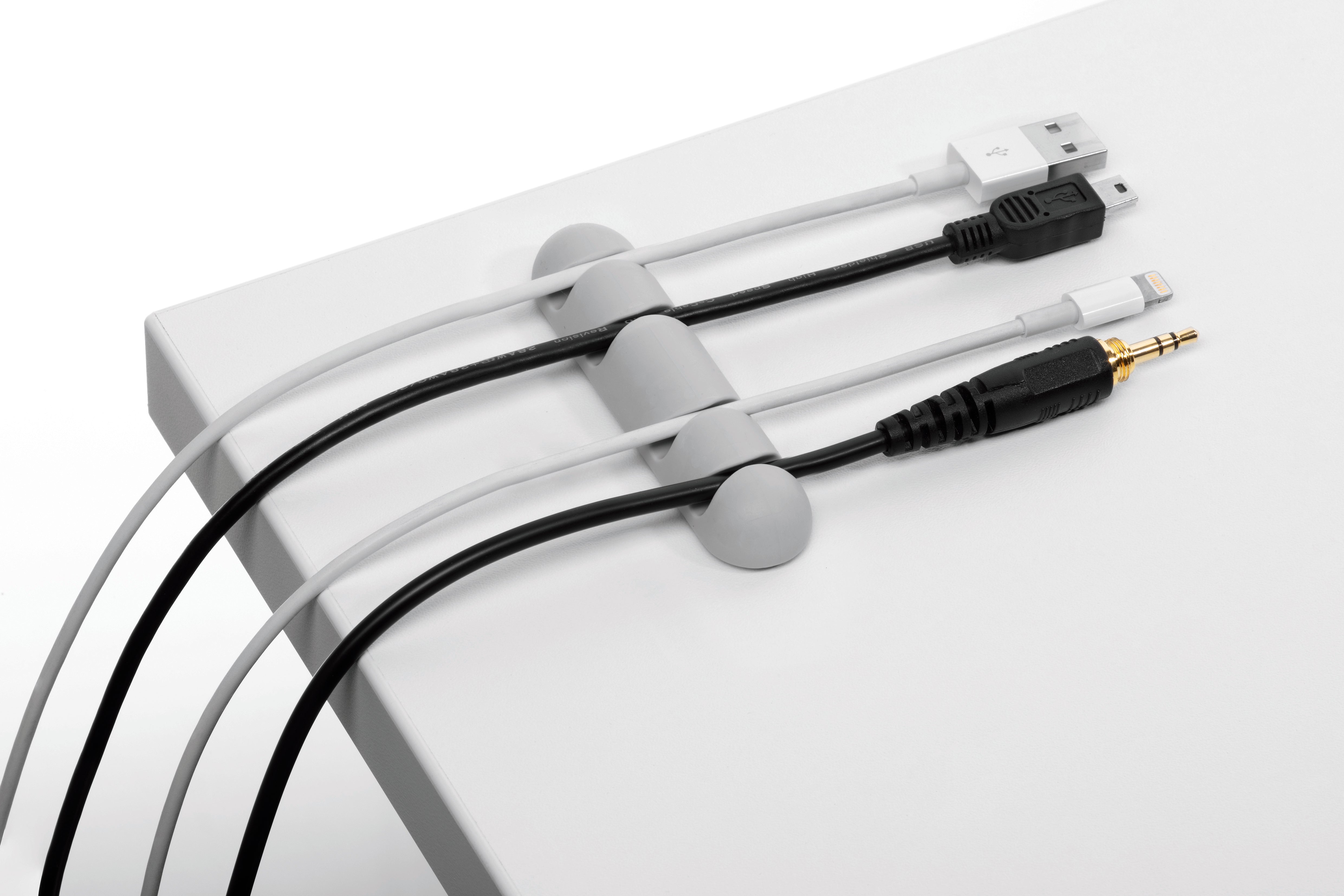 Durable CAVOLINE Cable Management Desk Tidy Clips | 7 Assorted | Gray