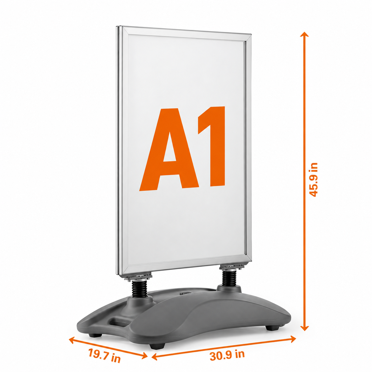 Durable Pavement Sign Heavy Water Base Double Sided Snap Frame Stand | Silver