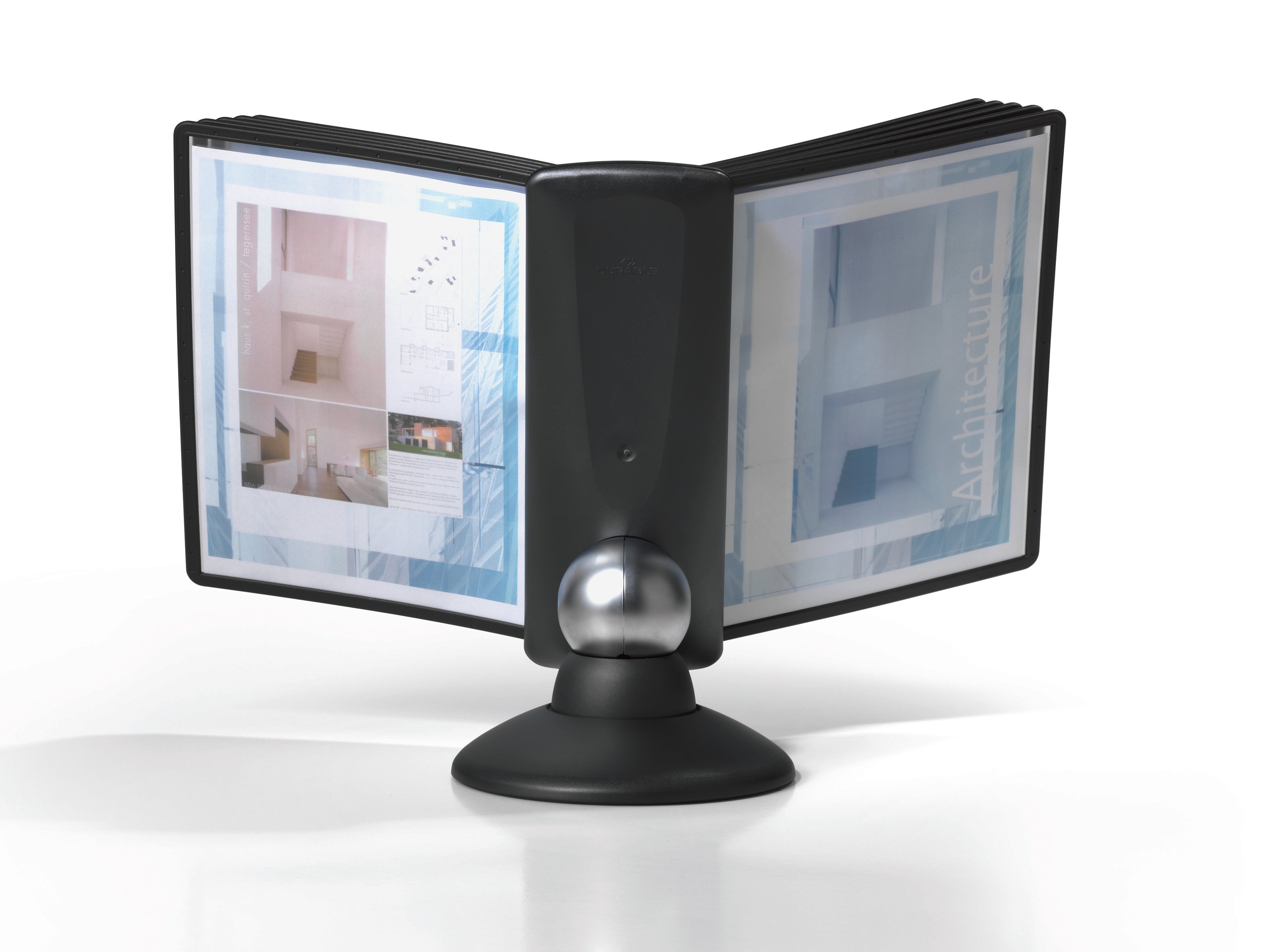 Durable SHERPA Motion Rotating Desktop Reference System | 10 Panels | Letter Size | Black