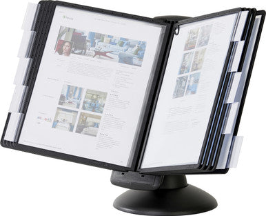 Durable SHERPA Motion Rotating Desktop Reference System | 10 Panels | Letter Size | Black