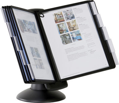 Durable SHERPA Motion Rotating Desktop Reference System | 10 Panels | Letter Size | Black