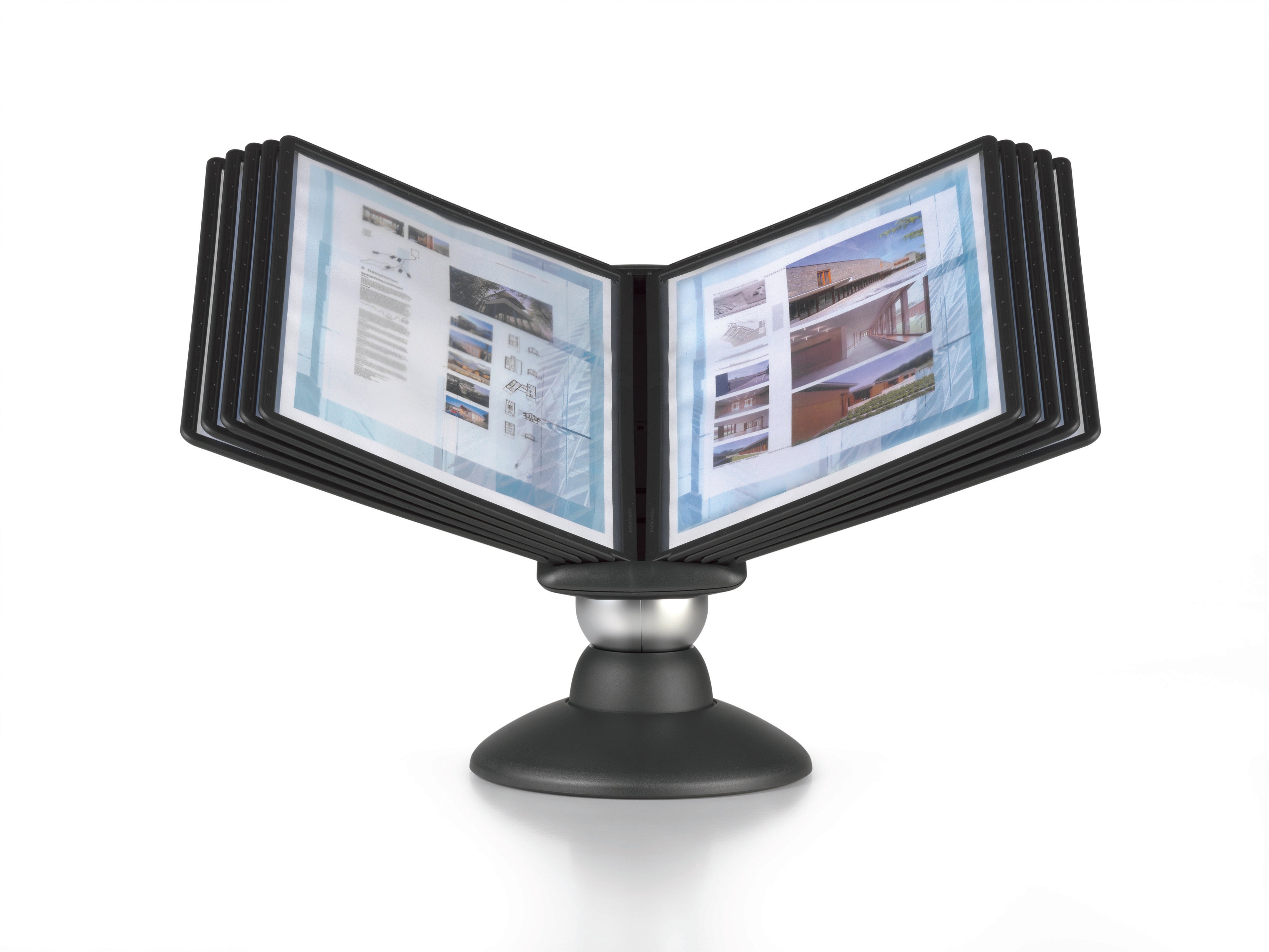 Durable SHERPA Motion Rotating Desktop Reference System | 10 Panels | Letter Size | Black
