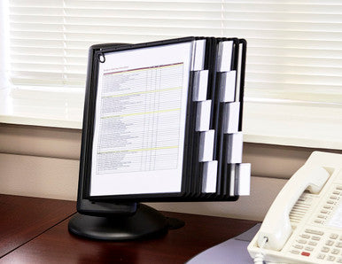 Durable SHERPA Motion Rotating Desktop Reference System | 10 Panels | Letter Size | Black
