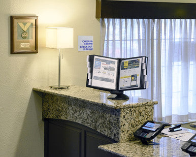 Durable SHERPA Motion Rotating Desktop Reference System | 10 Panels | Letter Size | Black