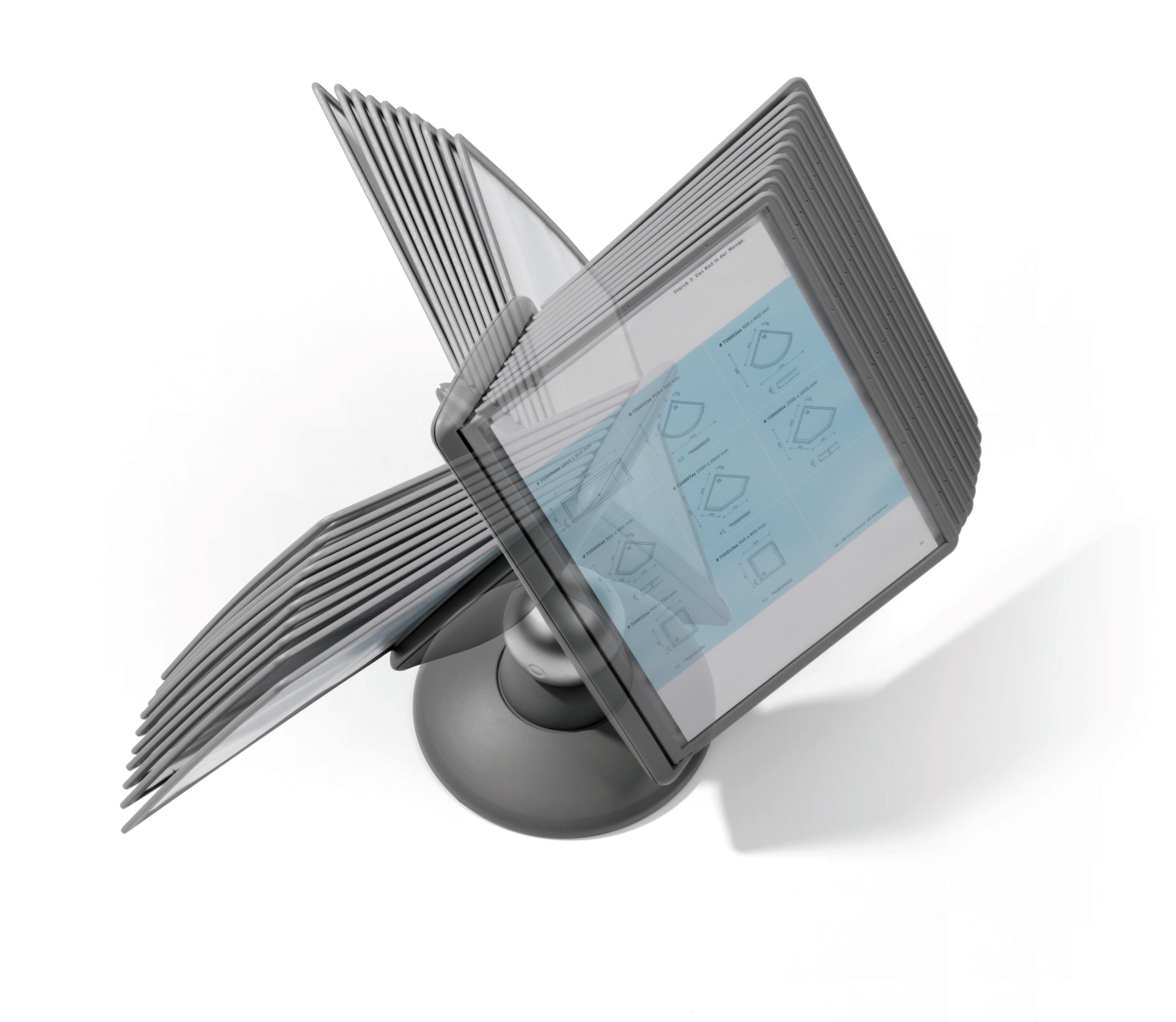 Durable SHERPA Motion Rotating Desktop Reference System | 10 Panels | Letter Size | Graphite