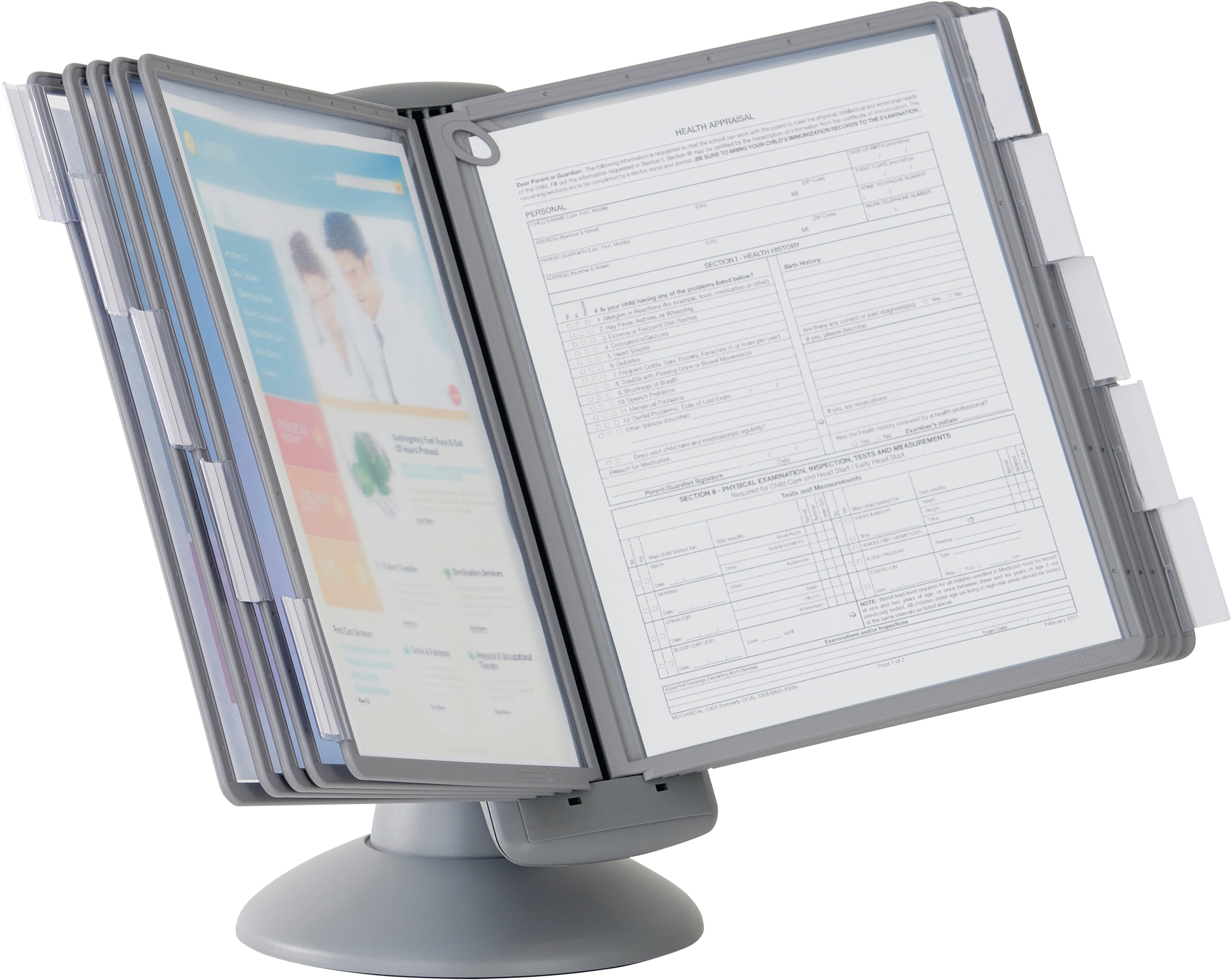 Durable SHERPA Motion Rotating Desktop Reference System | 10 Panels | Letter Size | Graphite