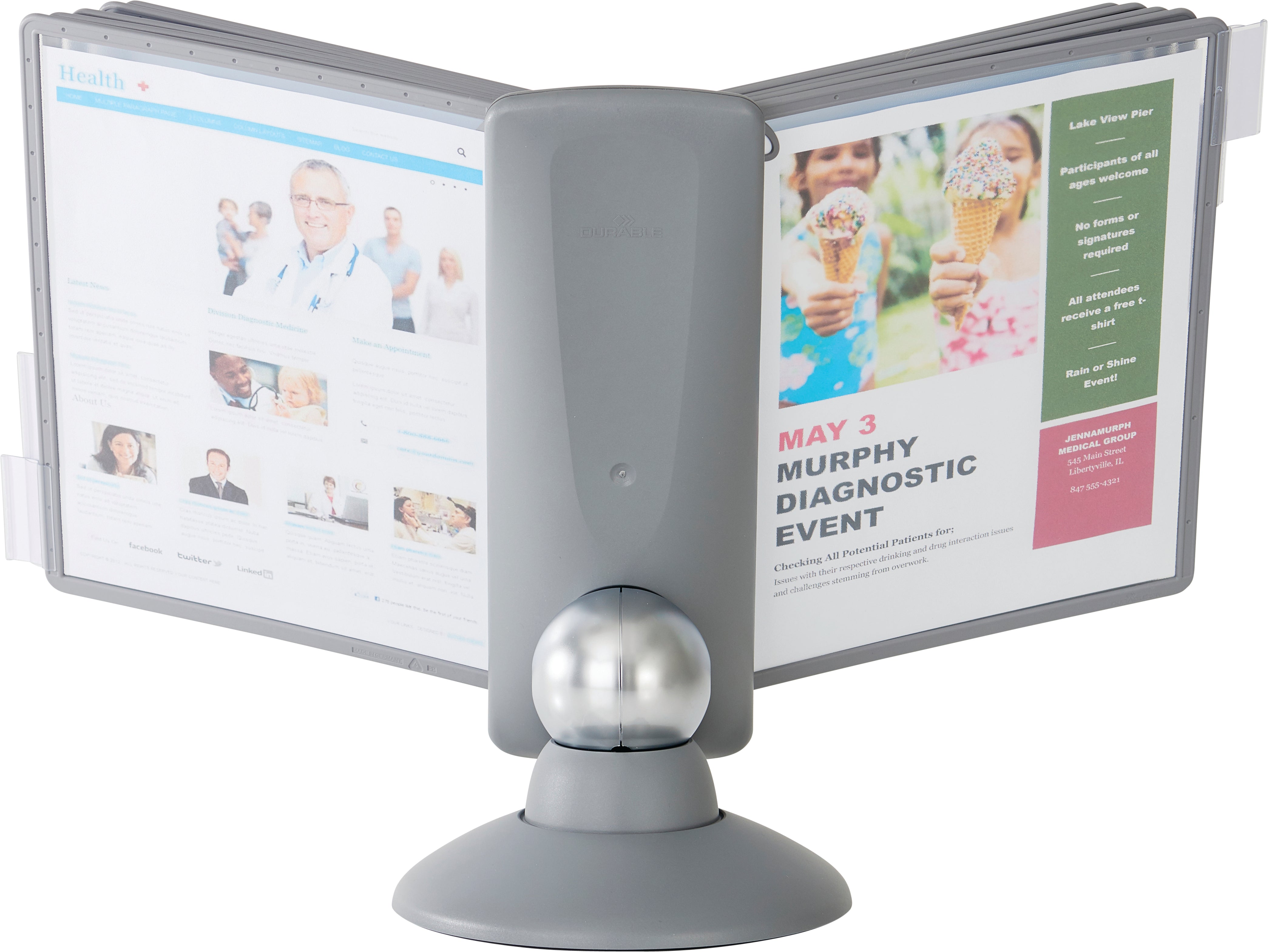 Durable SHERPA Motion Rotating Desktop Reference System | 10 Panels | Letter Size | Graphite