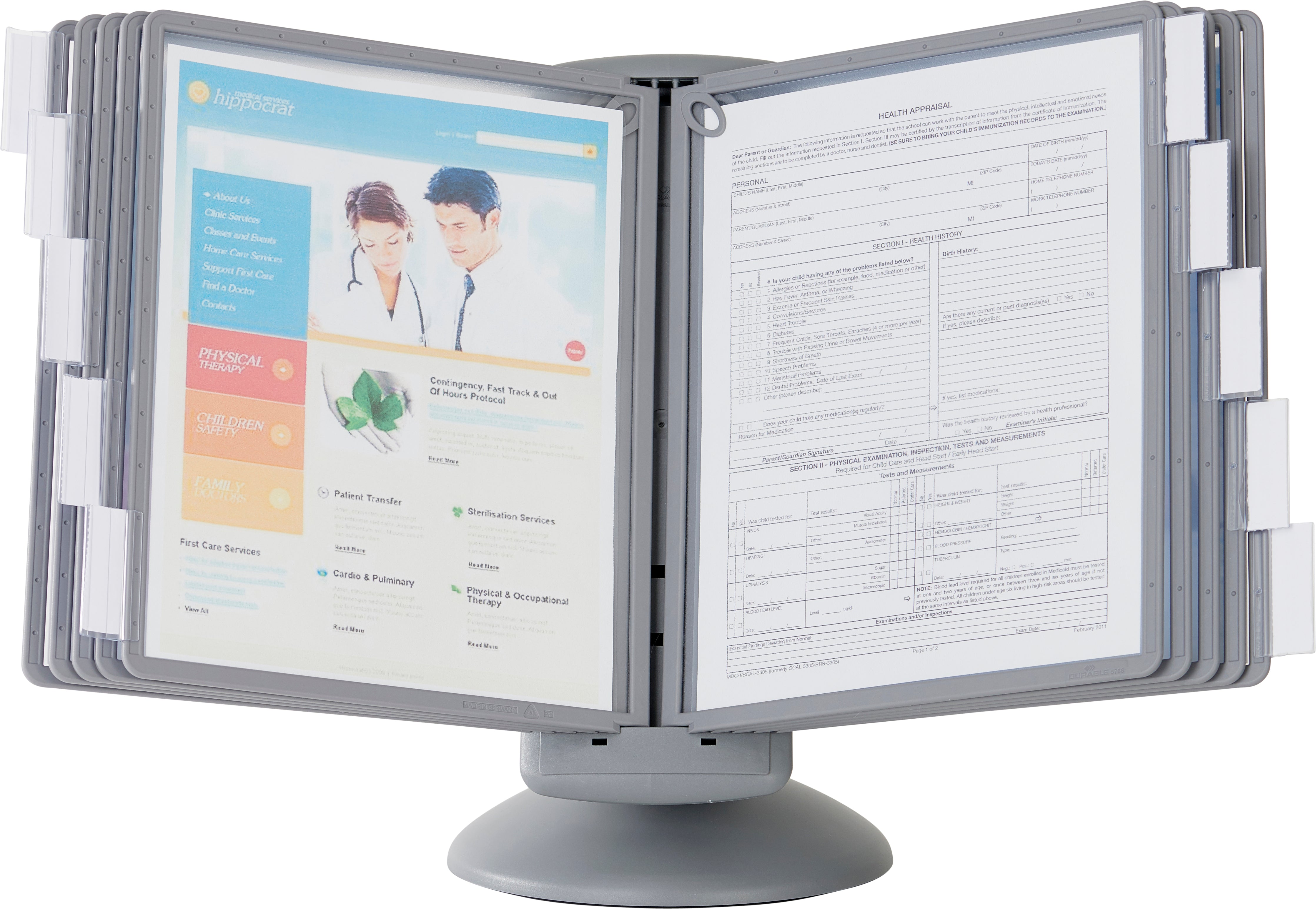 Durable SHERPA Motion Rotating Desktop Reference System | 10 Panels | Letter Size | Graphite