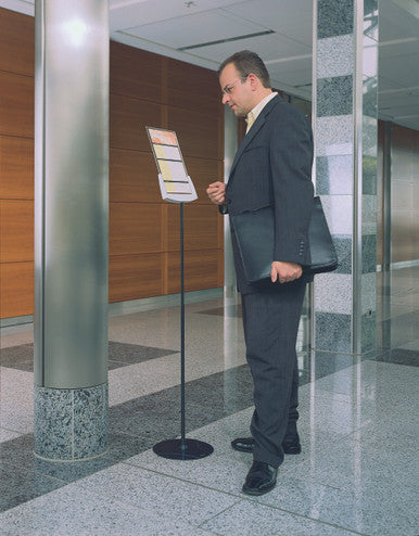 Durable SHERPA Adjustable Floor Display Stand Sign Letter Size | 40" to 60" Inch | Gray