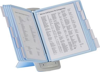 Durable SHERPA Style Antimicrobial Desk Reference System | 10 Panels | Light Blue