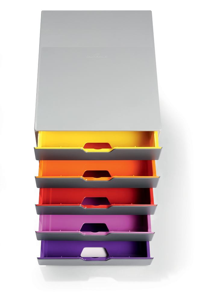 Durable VARICOLOR Desktop Organizer 5 Drawer Color Coded Modular Storage | Letter Size