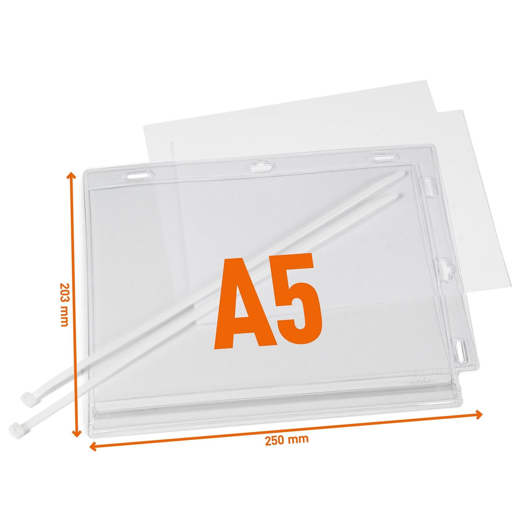 Durable Water Resistant UV Anti-Reflective Cable Tie Pockets | 5 Pack | Half Letter Size Clear