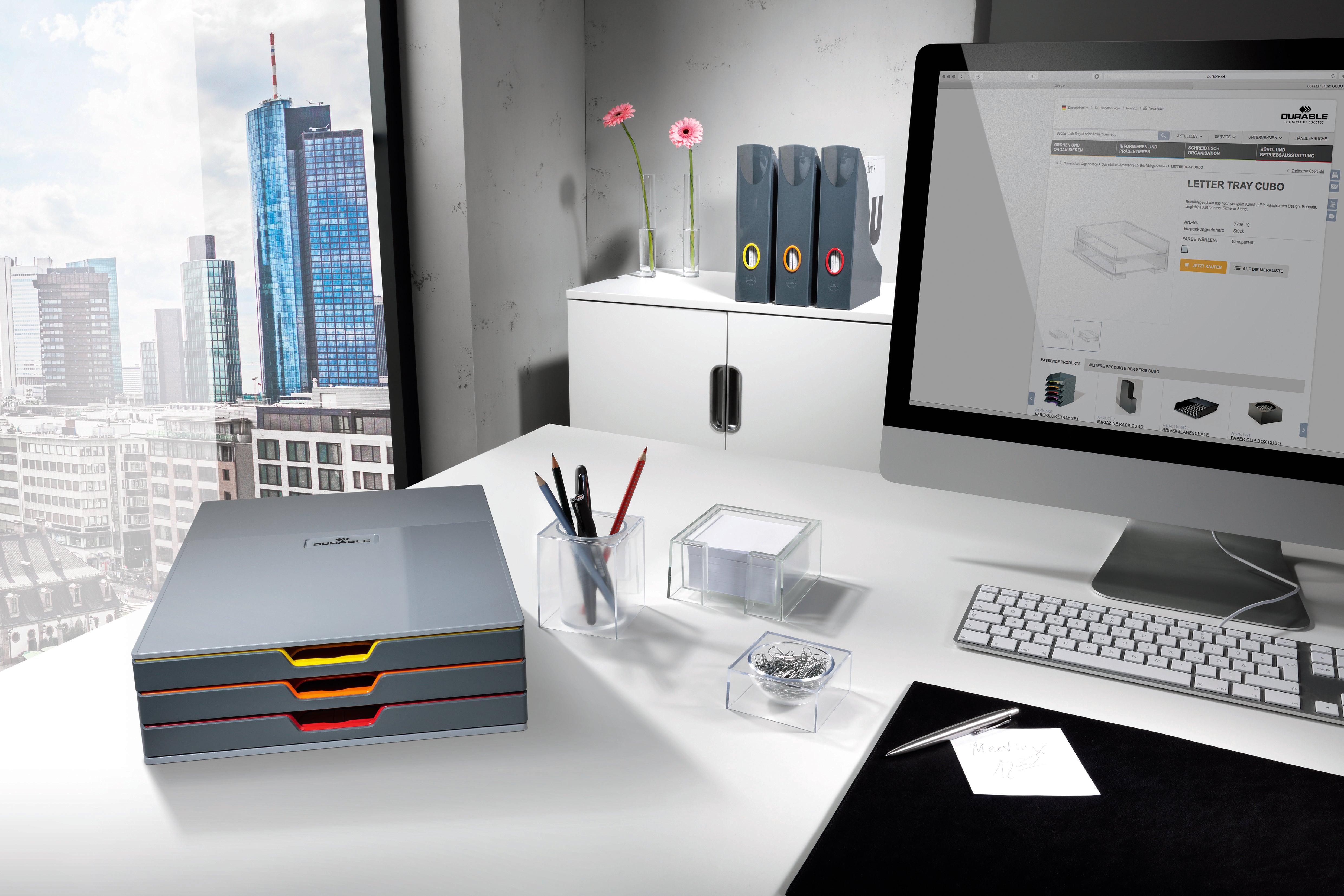 Durable VARICOLOR Desktop Organizer 3 Drawer Color Coded Modular Storage | Letter Size