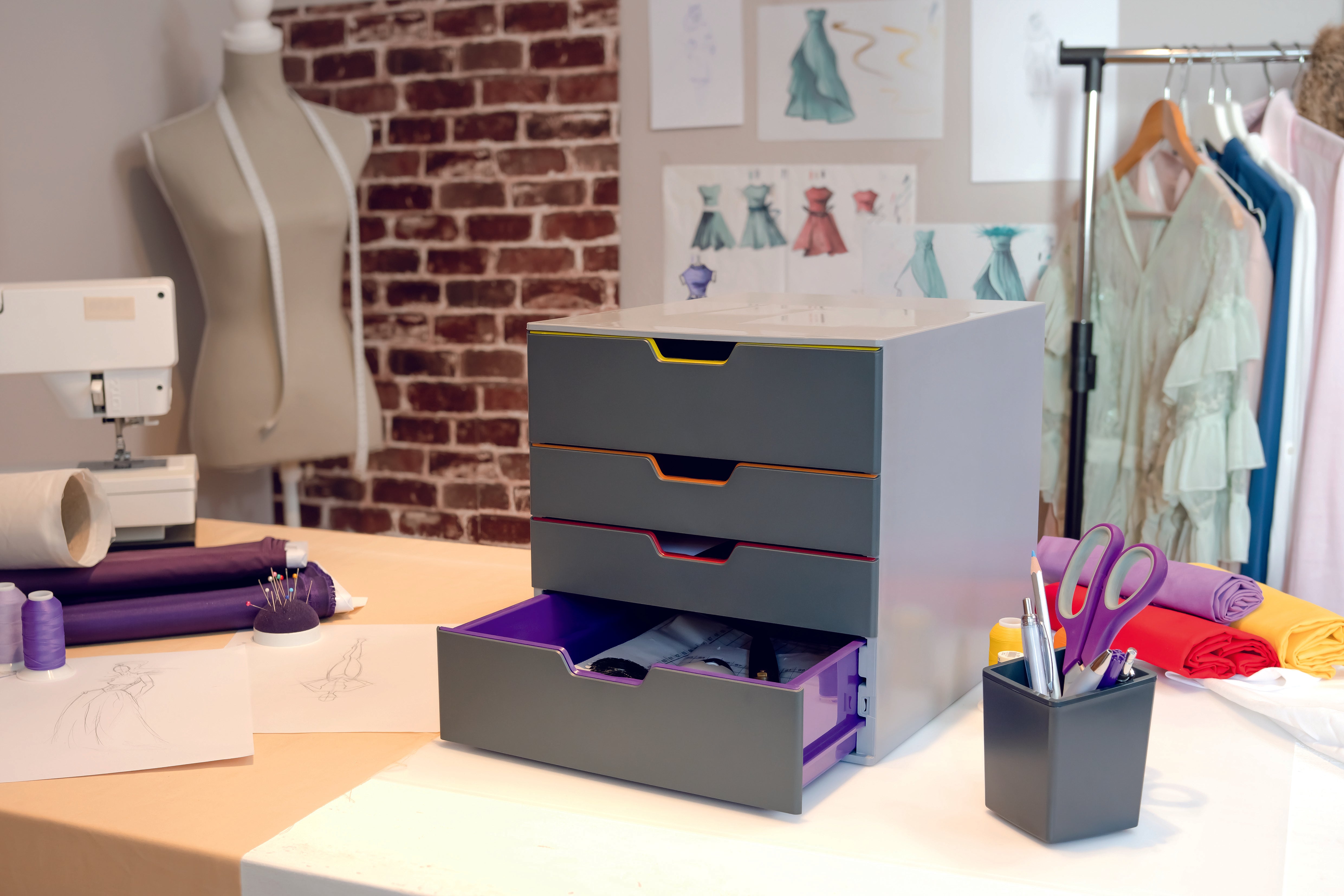 Durable VARICOLOR Desktop Organizer 4 Drawer Color Coded Modular Storage | Letter Size