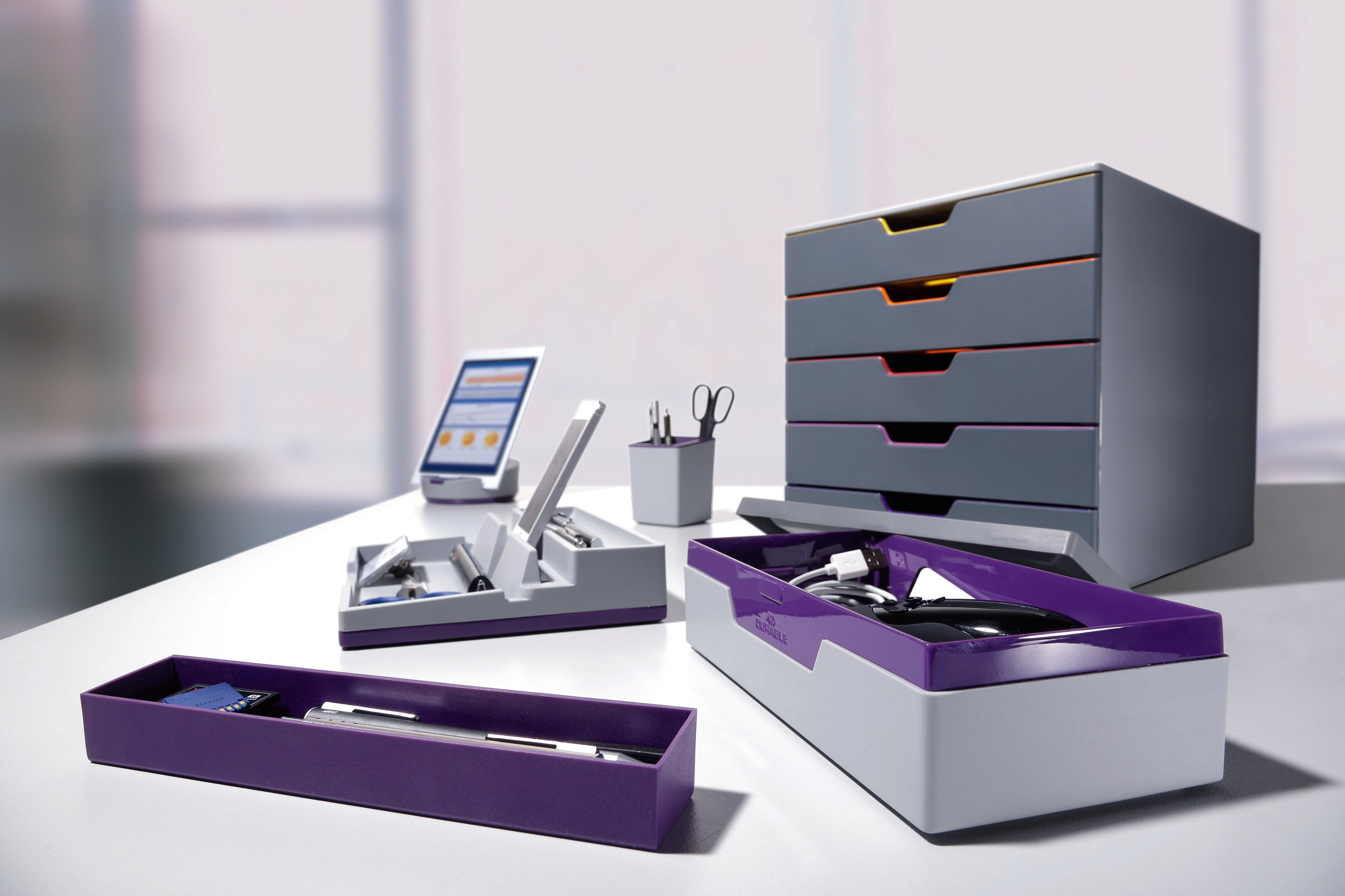 Durable VARICOLOR Desktop Organizer 5 Drawer Color Coded Modular Storage | Letter Size