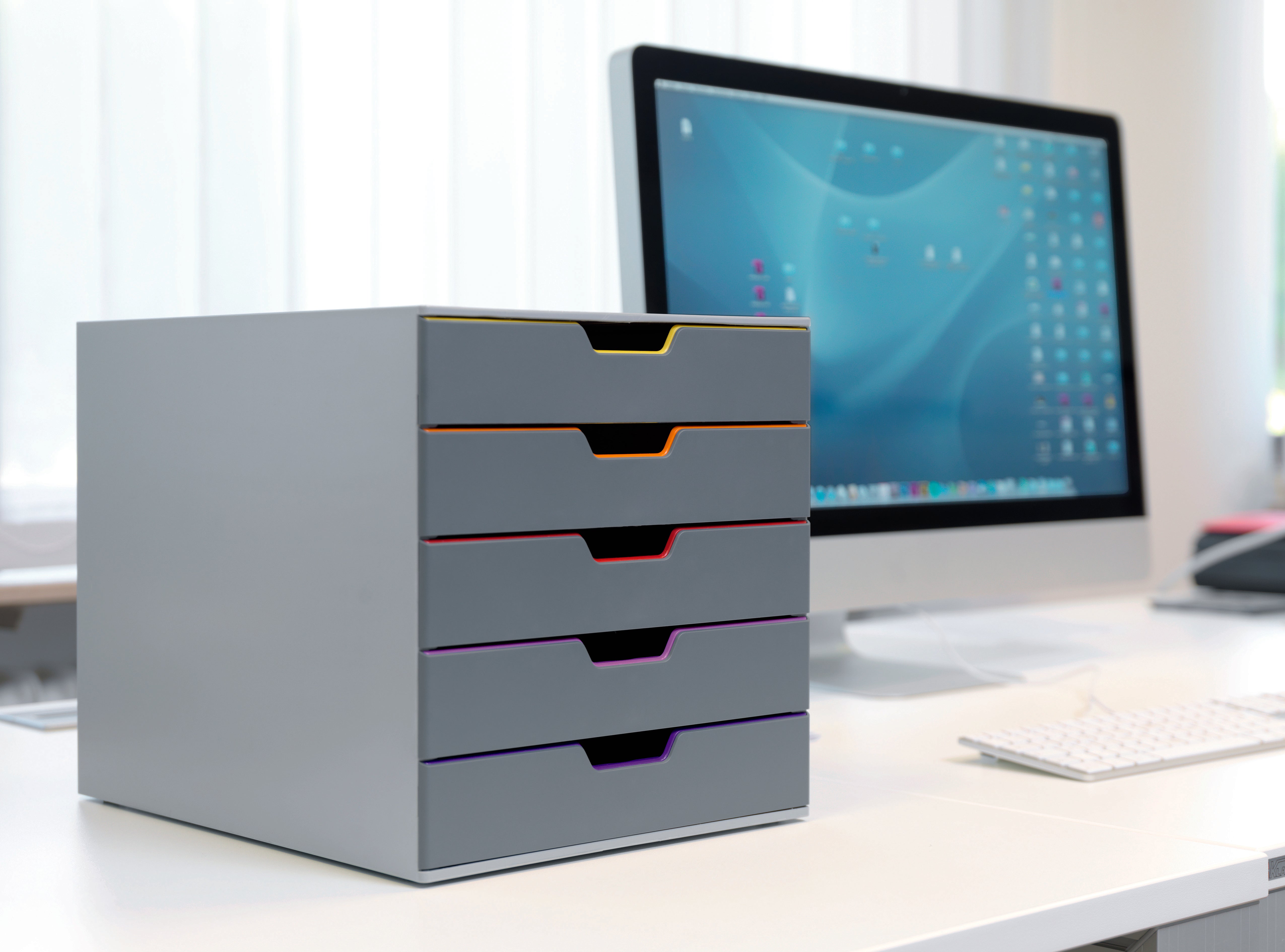 Durable VARICOLOR Desktop Organizer 5 Drawer Color Coded Modular Storage | Letter Size