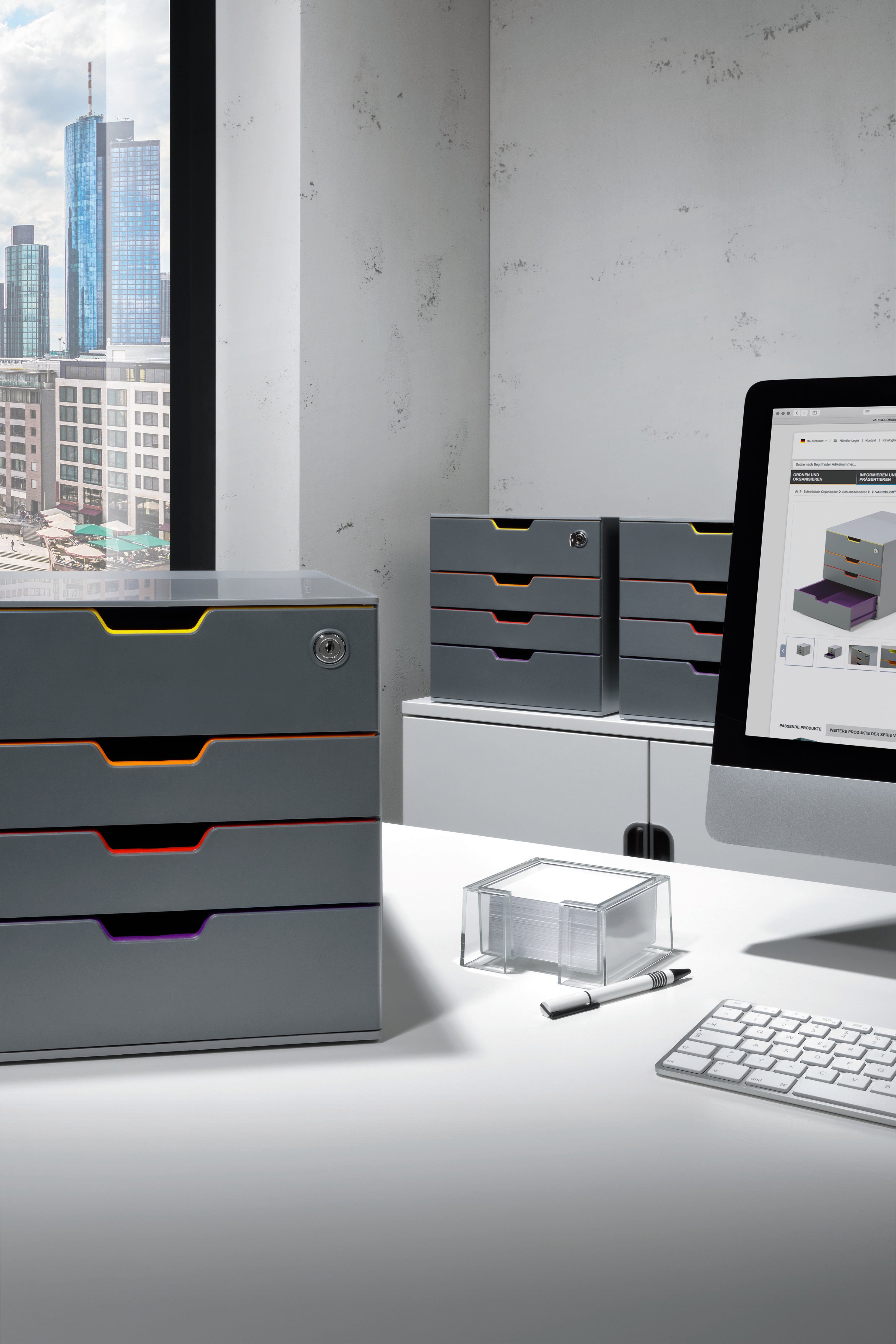 Durable VARICOLOR SAFE Gray 4 Top Drawer Lockable GDPR Color Coded Desktop Storage | Letter Size