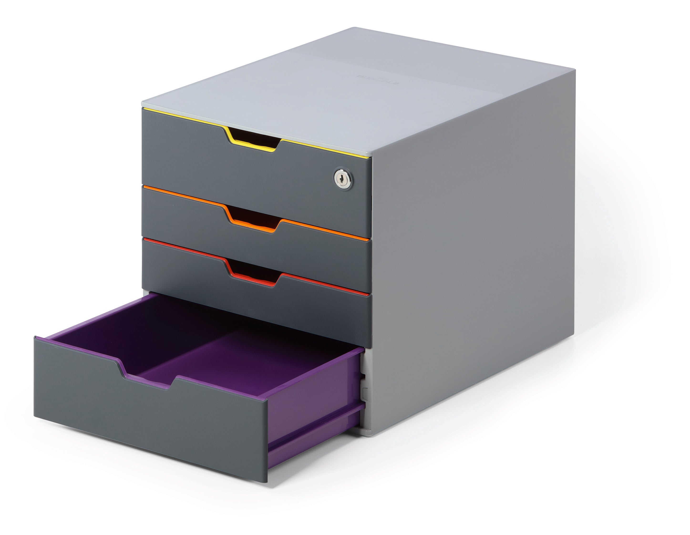 Durable VARICOLOR SAFE Gray 4 Top Drawer Lockable GDPR Color Coded Desktop Storage | Letter Size