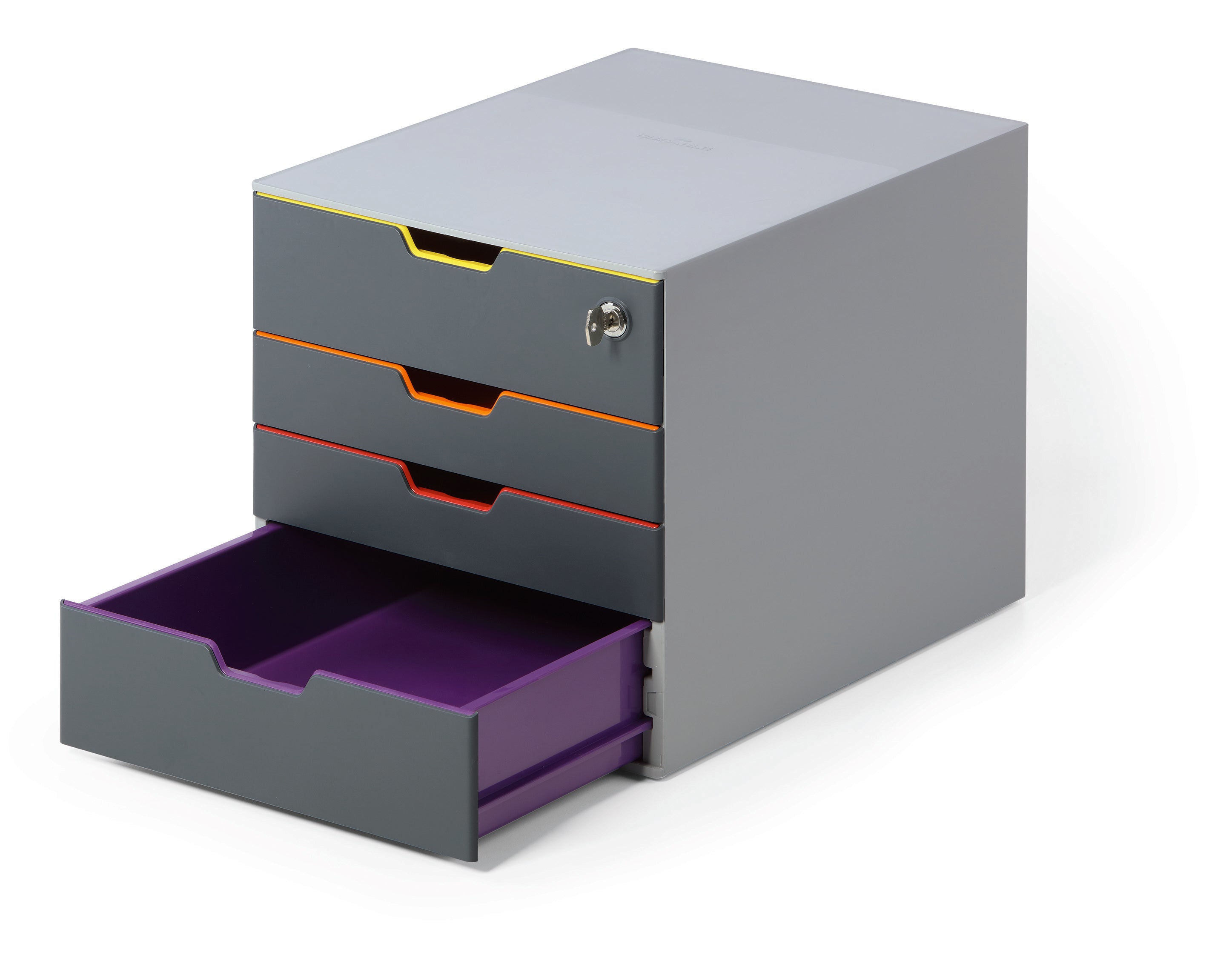 Durable VARICOLOR SAFE Gray 4 Top Drawer Lockable GDPR Color Coded Desktop Storage | Letter Size