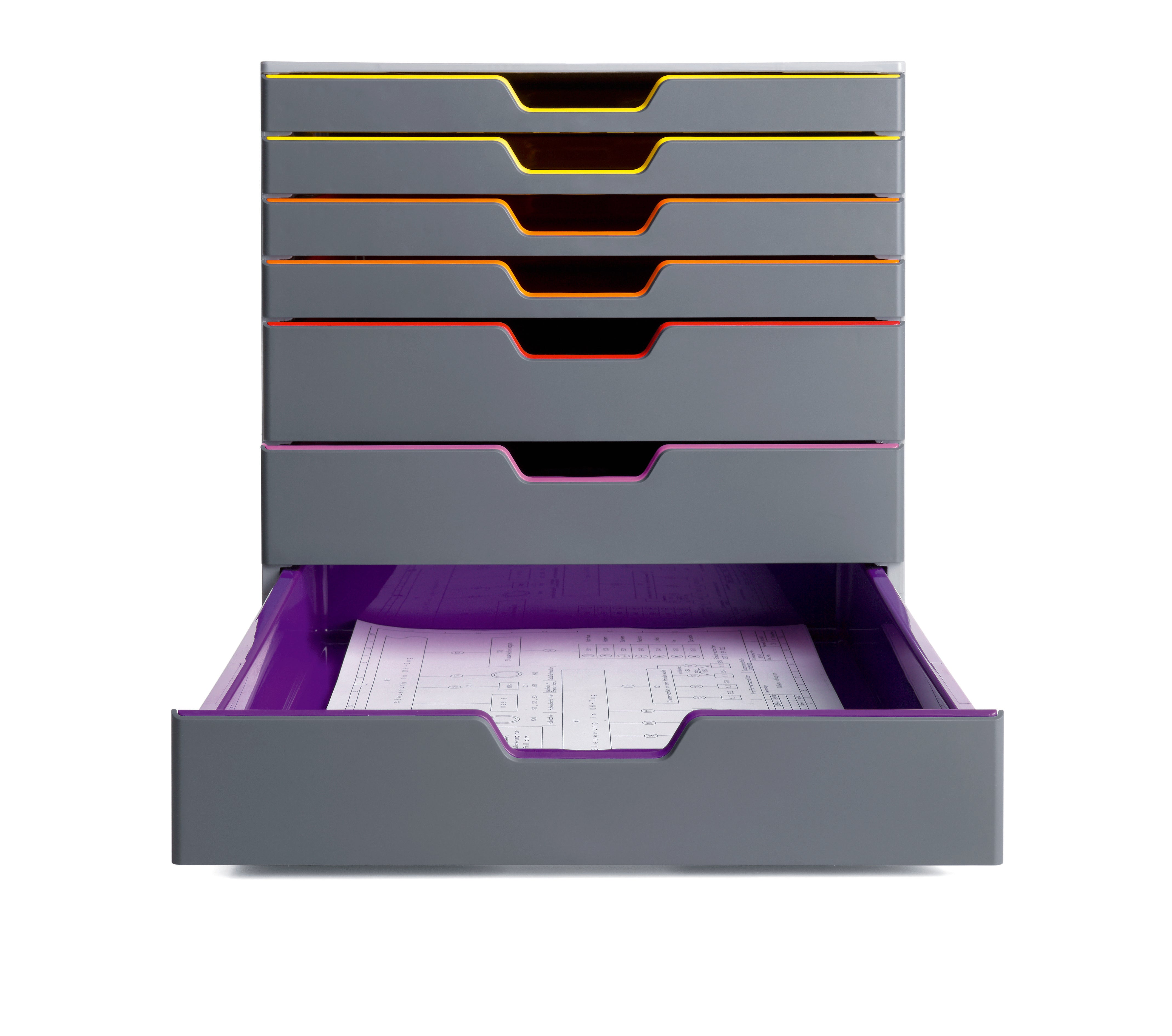 Durable VARICOLOR Desktop Organizer 7 Drawer Color Coded Modular Storage | Letter Size