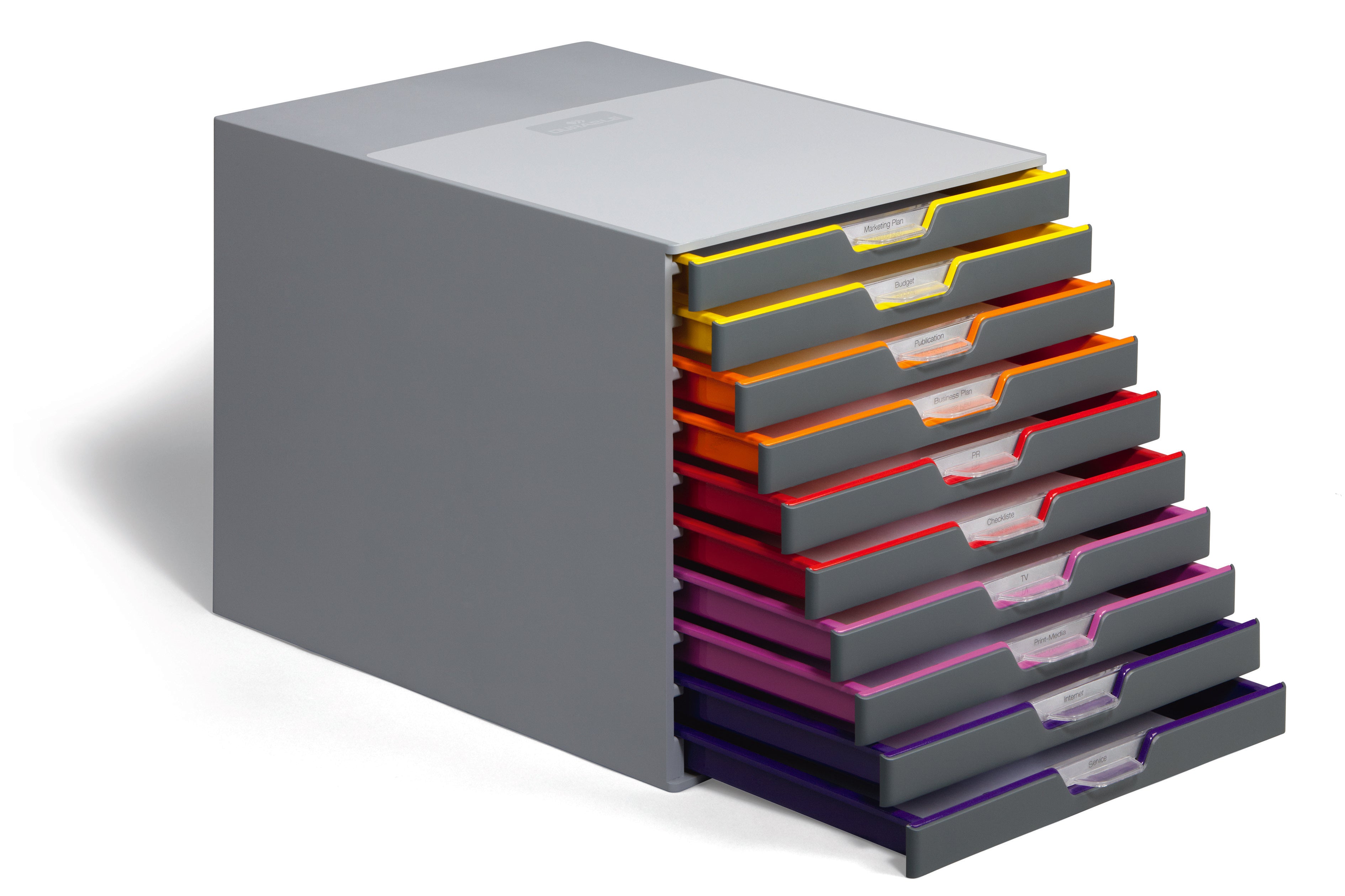 Durable VARICOLOR Desktop Organizer 10 Drawer Color Coded Modular Storage | Letter Size