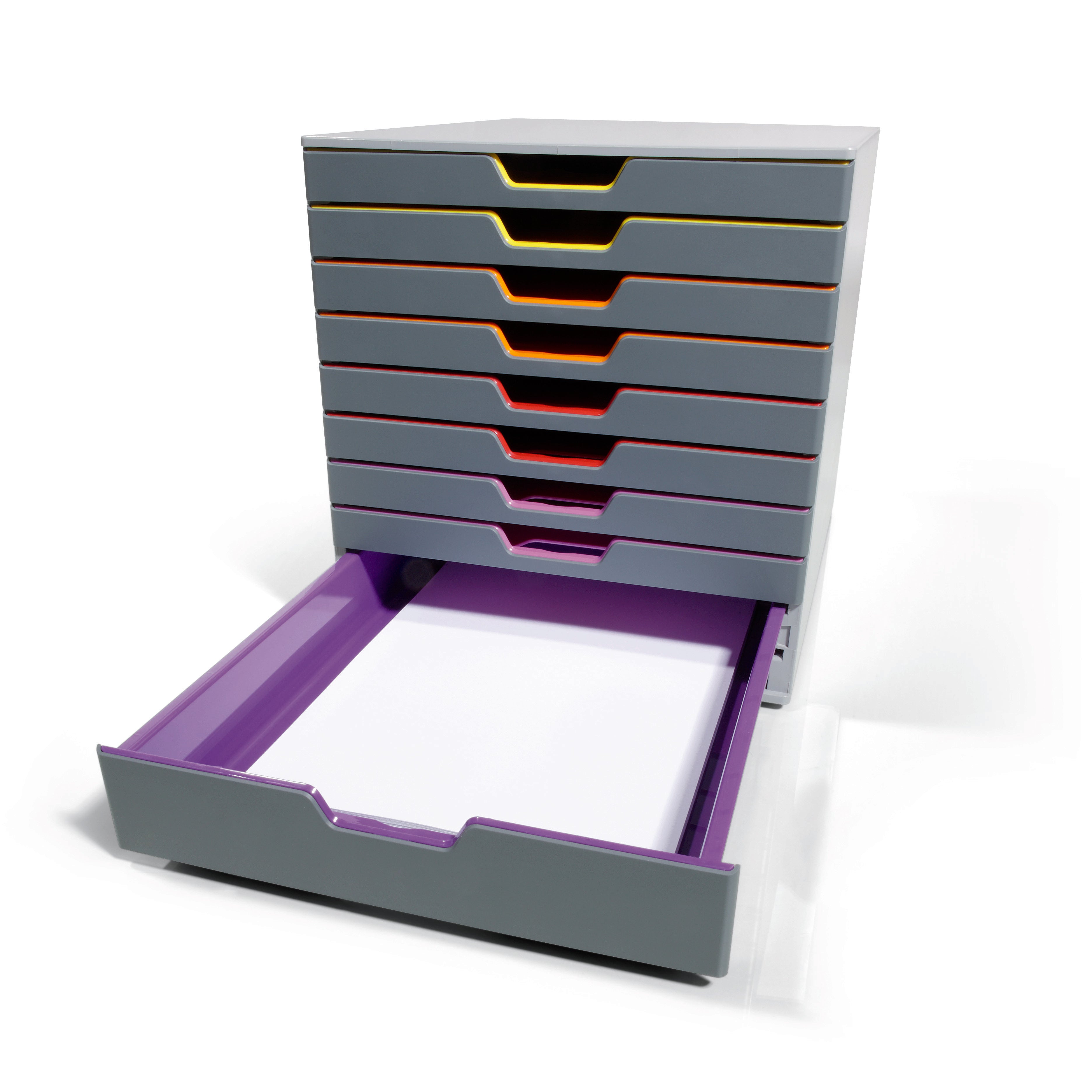 Durable VARICOLOR Desktop Organizer 10 Drawer Color Coded Modular Storage | Letter Size