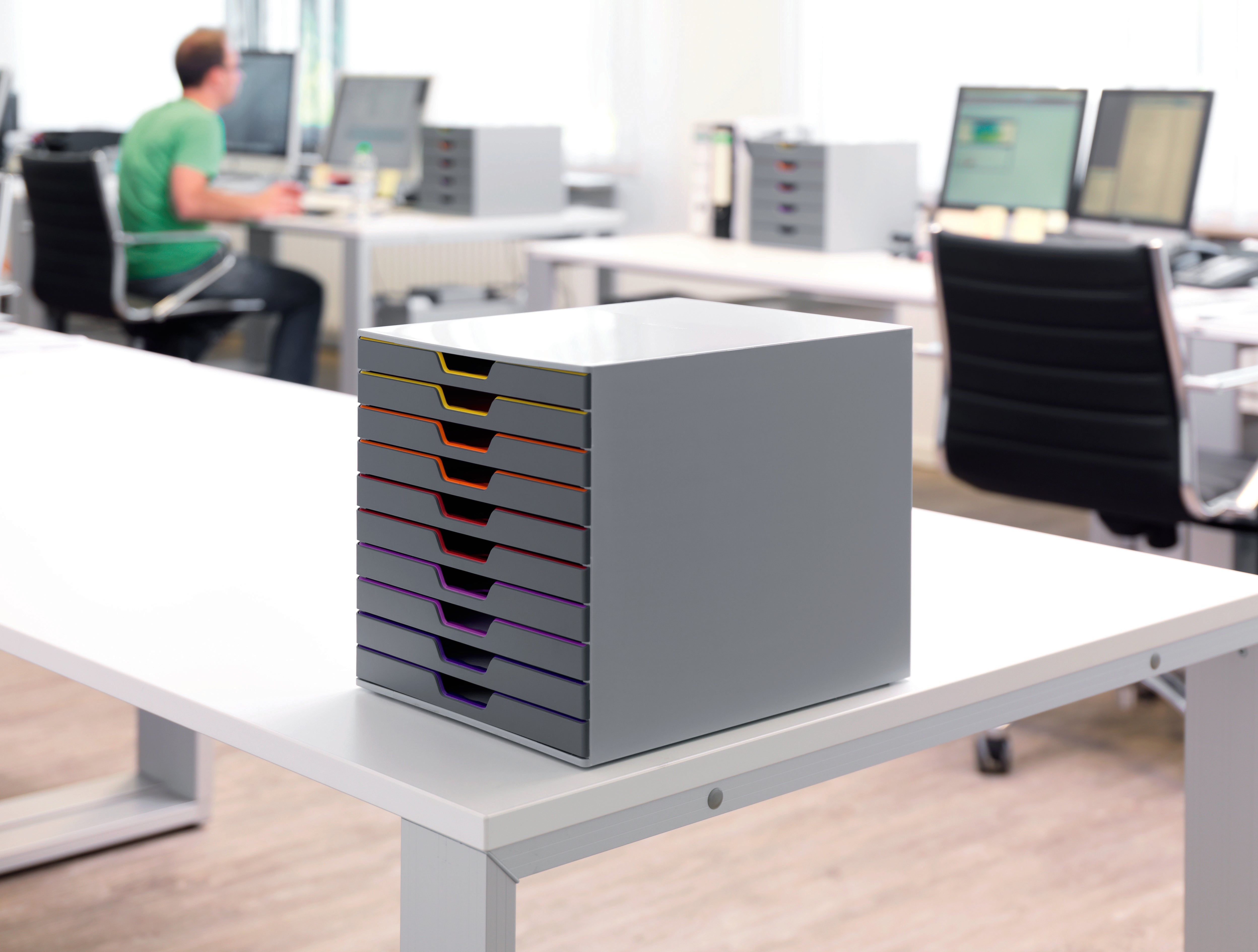 Durable VARICOLOR Desktop Organizer 10 Drawer Color Coded Modular Storage | Letter Size