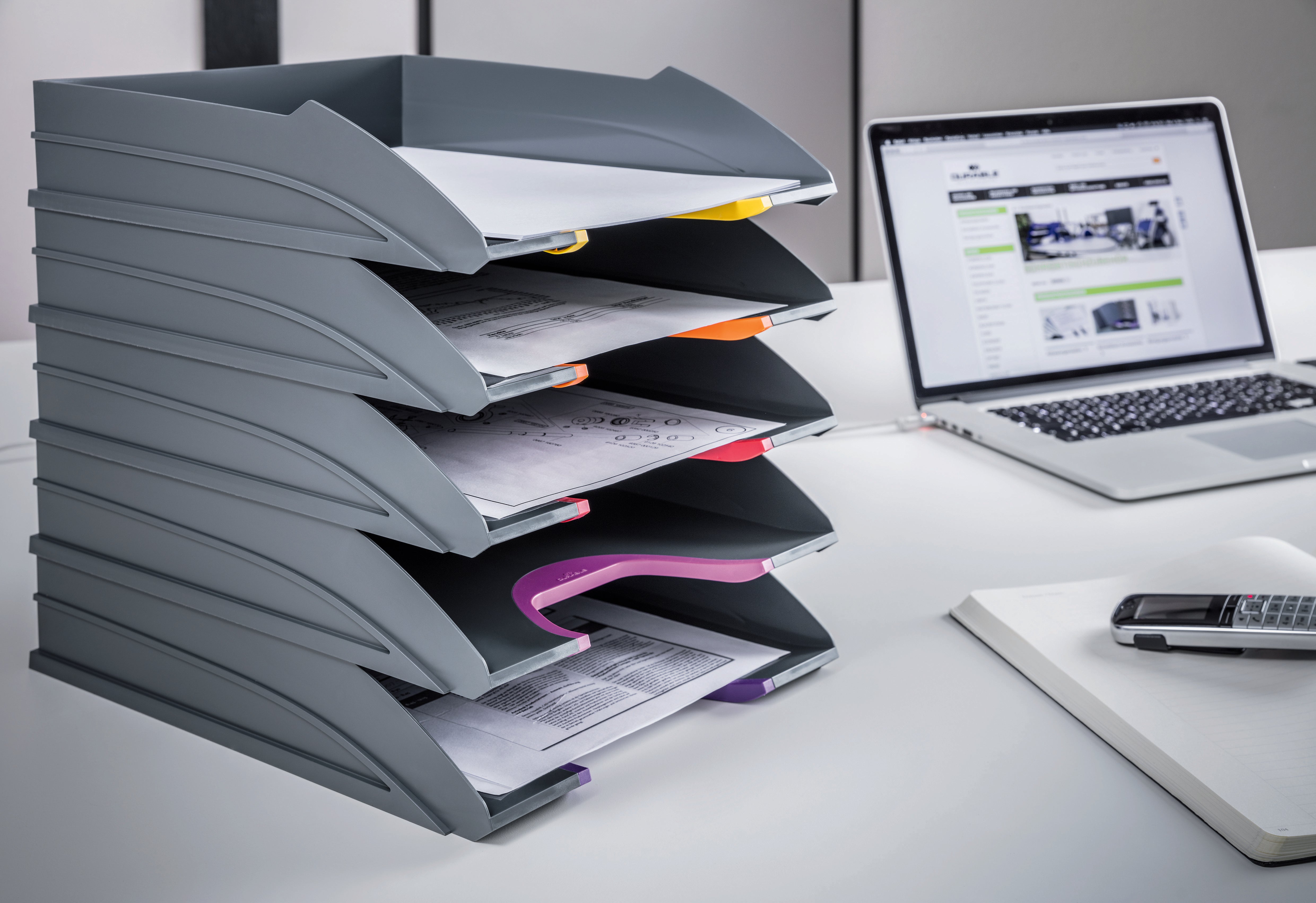 Durable VARICOLOR ECO Stackable Letter Tray Files | Letter Size Color Coded 5 Pack