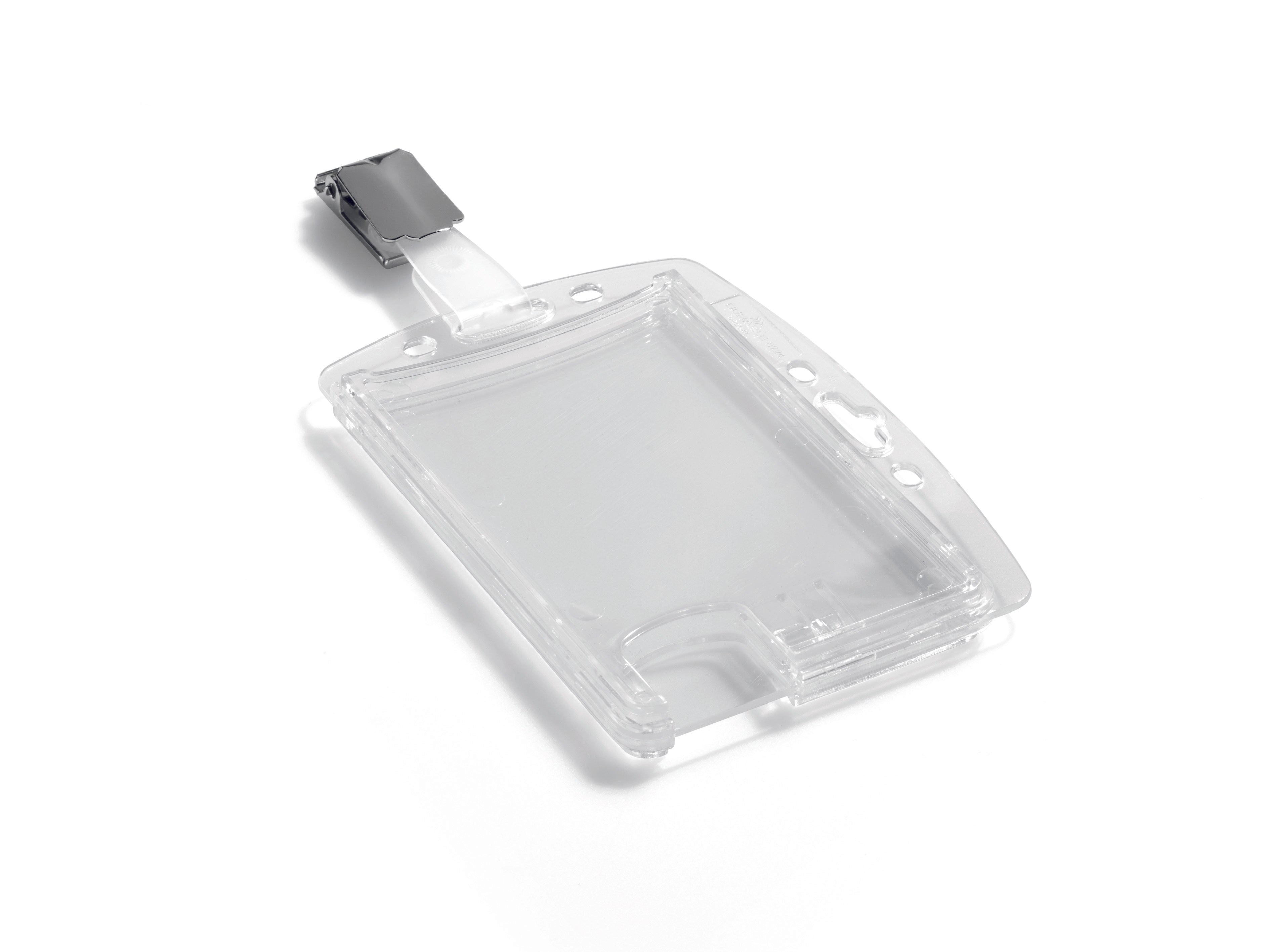 Durable Enclosed DUO 2 Card Clip Security Pass ID Badge Holder | 25 Pack | Clear